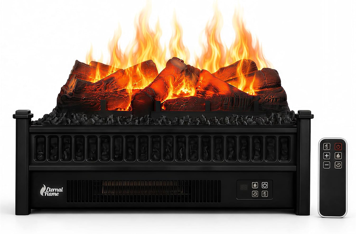 MEGAWISE Electric Fireplace Heater, Freestanding, 1400W with Remote & Timer