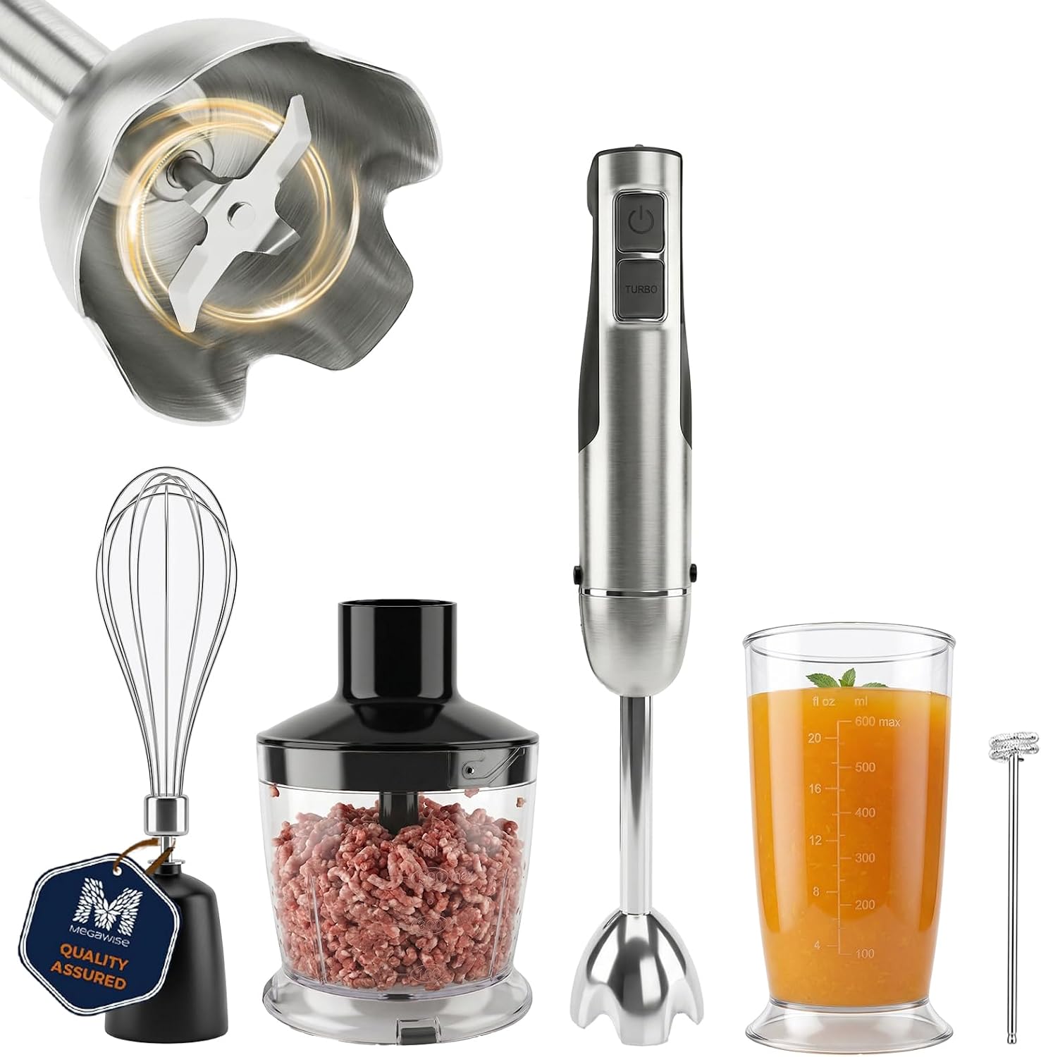 MEGAWISE HB-2080 Immersion Hand Blender, 1000W 5-in-1 Stick Blender