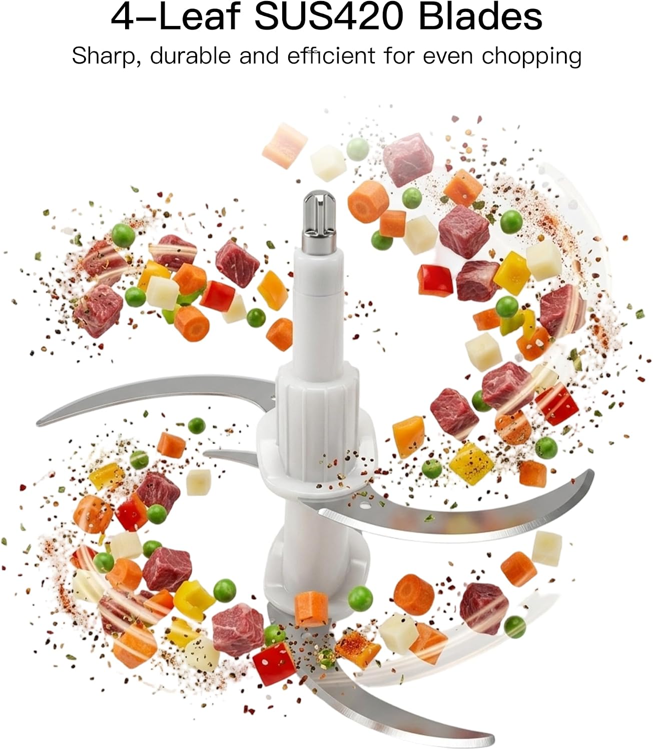 MEGAWISE 500W Electric Food Chopper Meat Grinder for Kitchen, Steel Blades