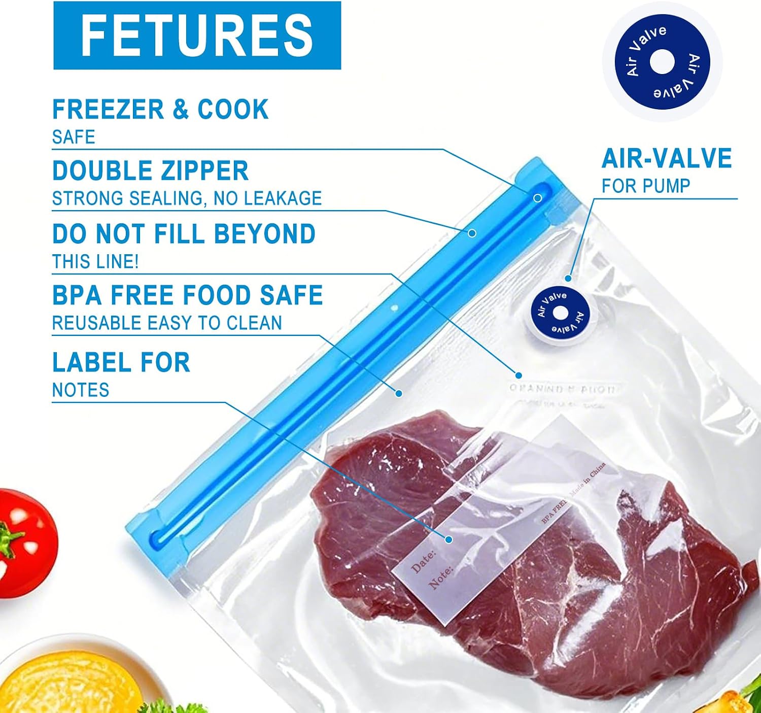 MEGAWISE 39pcs Vacuum Sealer Bags with Pump, Reusable Food Storage Bags