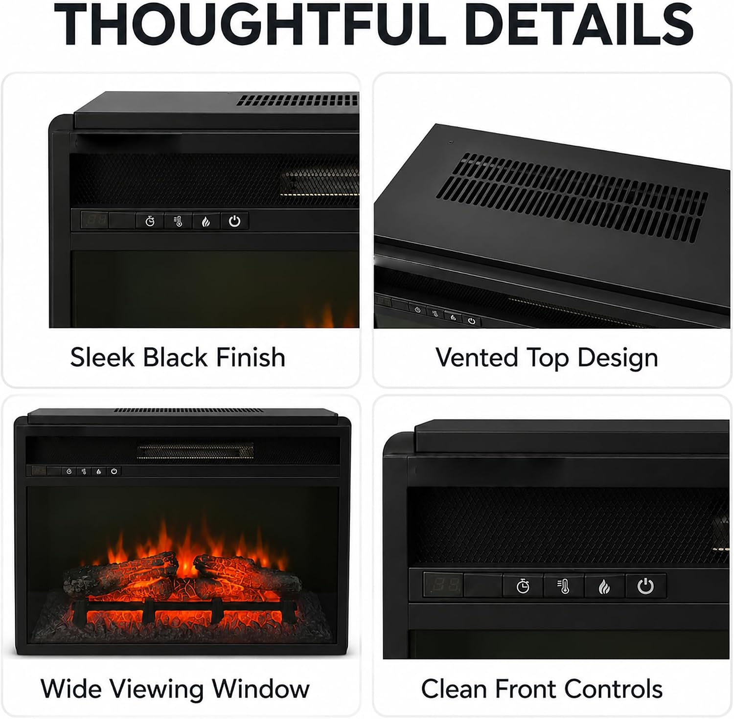 MEGAWISE Electric Fireplace Insert, 23-Inch, 1400W Heater and Timer
