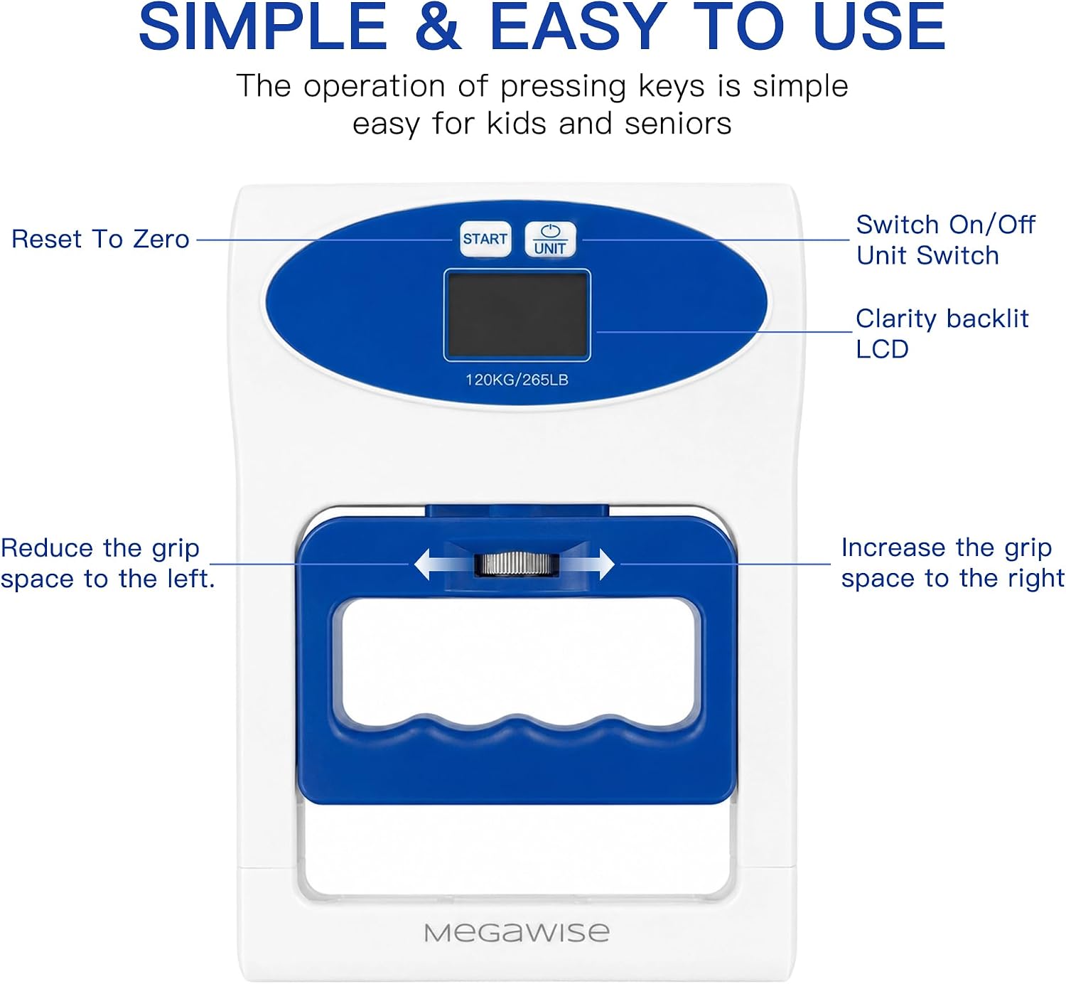 MEGAWISE Hand Grip Strengthener, Digital Grip Meter, Adjustable Trainer