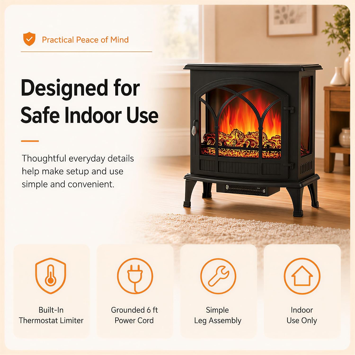 MEGAWISE 1400W 3-Sided Electric Fireplace, 3D Flame with Remote for Home