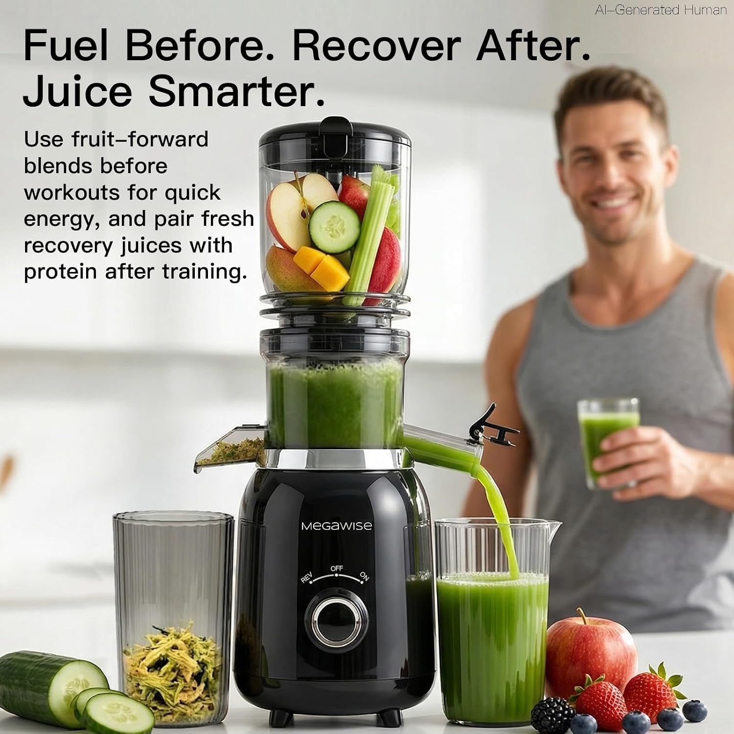 MEGAWISE Slow Masticating Juicer, Cold Press Juicer for Fruits & Vegetables