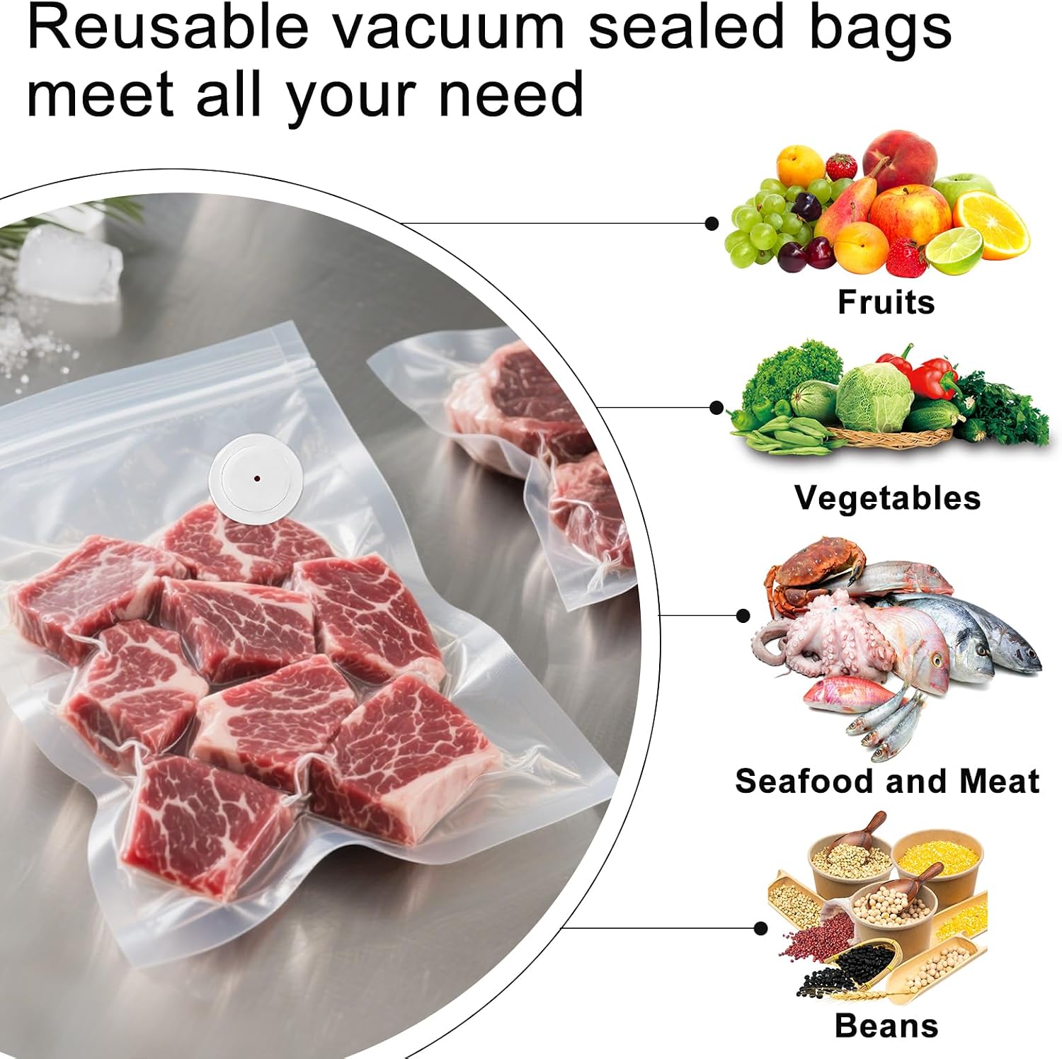 MEGAWISE Reusable Vacuum Zipper Bags, 8.5 x 8.5 in, 20 Pack, BPA-Free