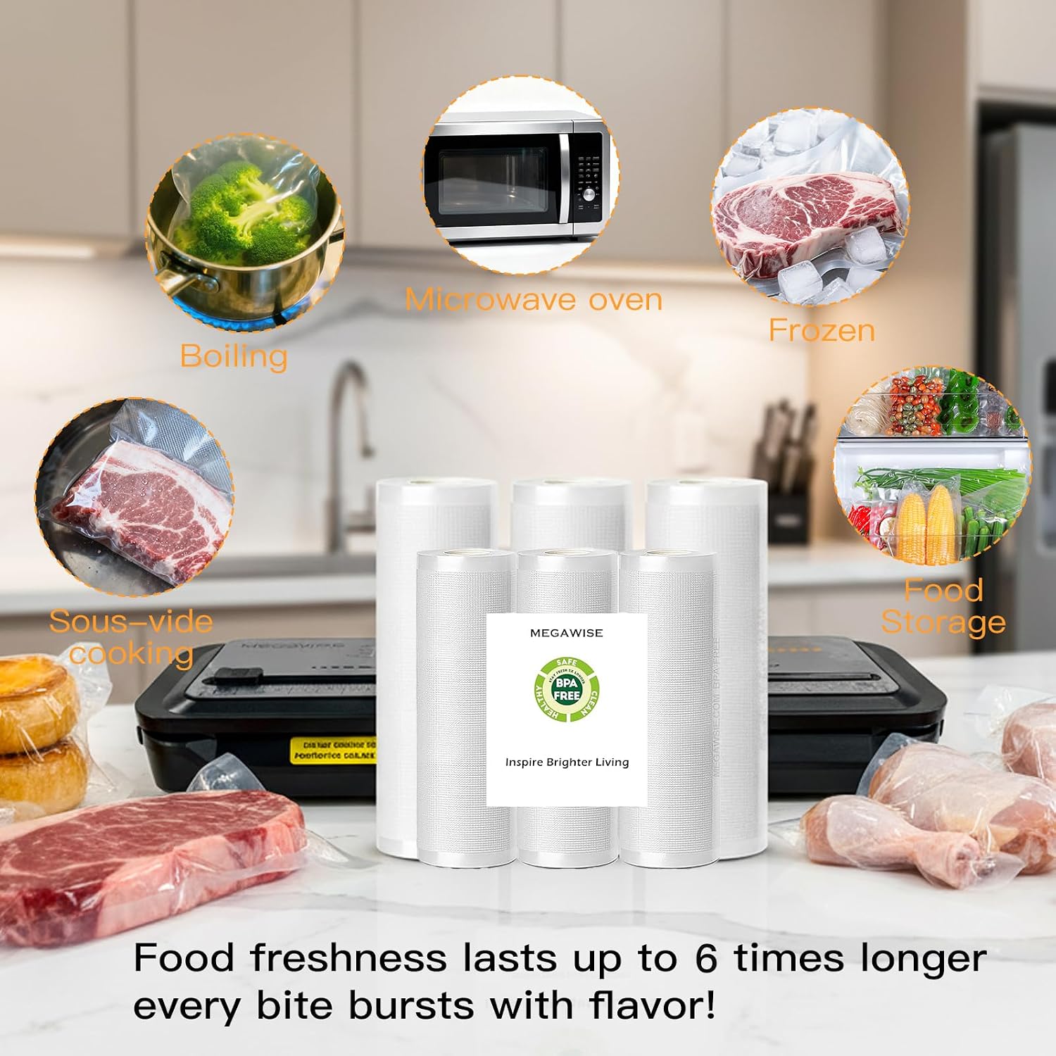 MEGAWISE 8 in x 21.6 ft Vacuum Sealer Roll, Embossed, Custom Size
