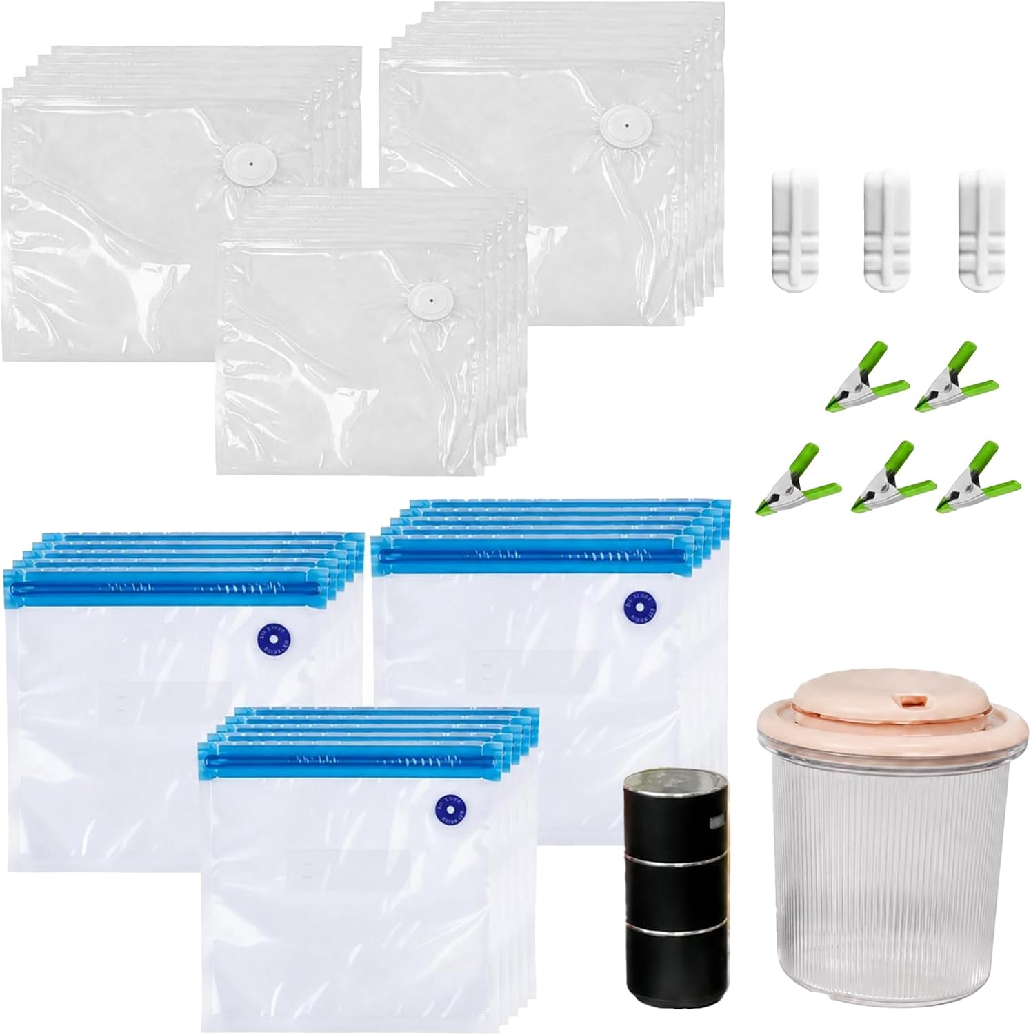 Reusable Sous Vide Bags 30Pcs (10pcs per size) BPA-Free Sealer Bags for Cooking & Microwave 3 Seal Clips ＆ 5 Cooking Clips(22cmcx8.5in, 28cmx11in, 34cmx13.5in)