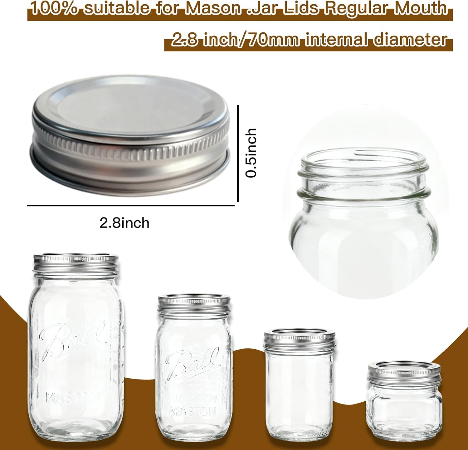 Mason Jar Lids (10Lids + 10Rings (Regular Mouth))