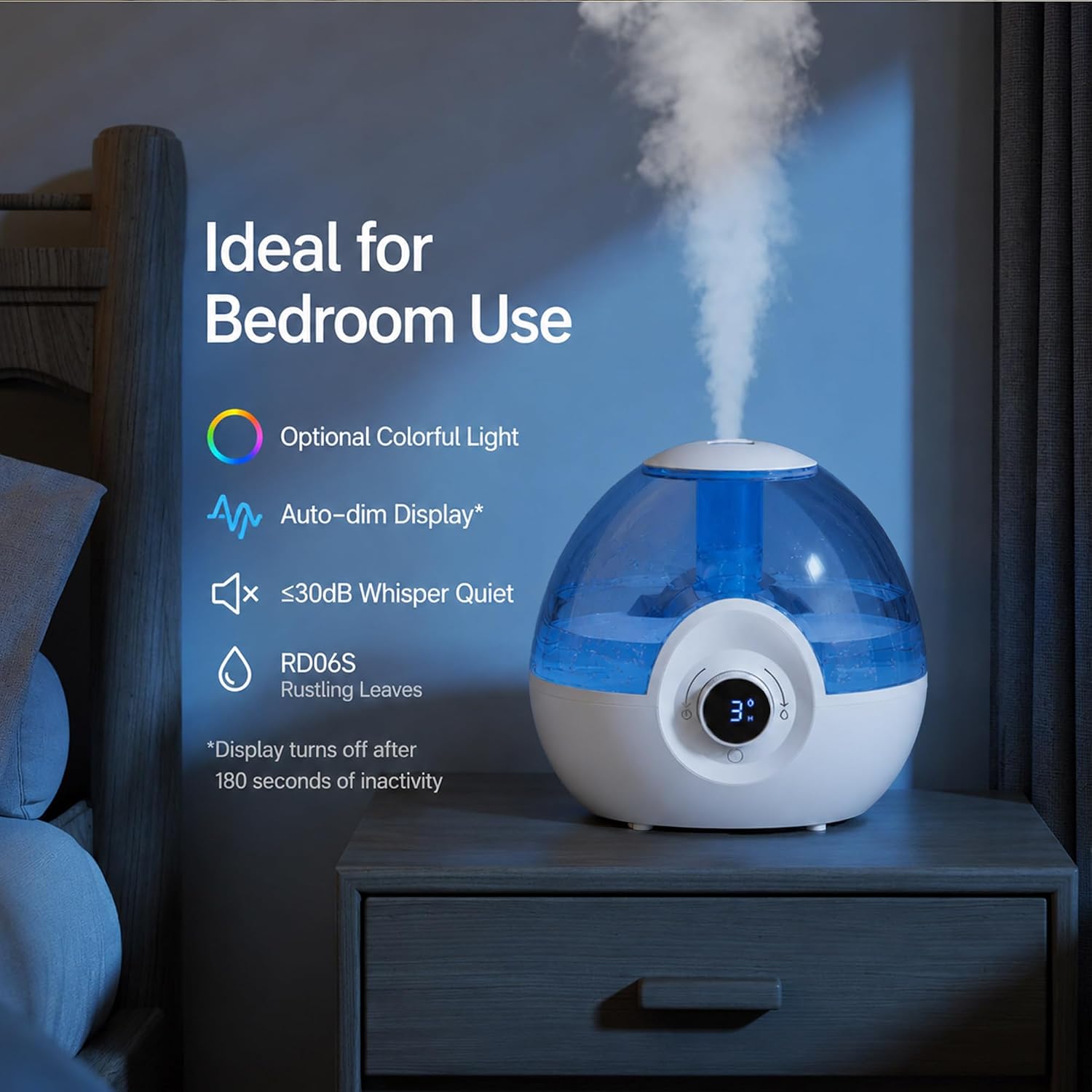 MEGAWISE 2.2L Small Bedroom Humidifier, Ultra Quiet, Home & Office