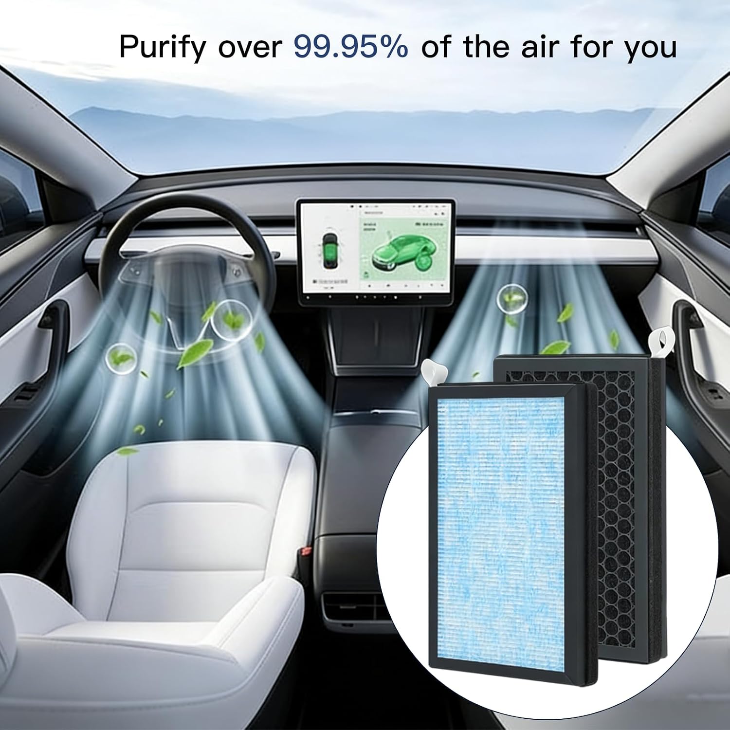 MEGAWISE HEPA Cabin Air Filter for Tesla Model 3 & Model Y (2-Pack), Upgraded Activated Carbon Interior Air Filters, High-Efficiency Replacement for OEM Cabin Filter