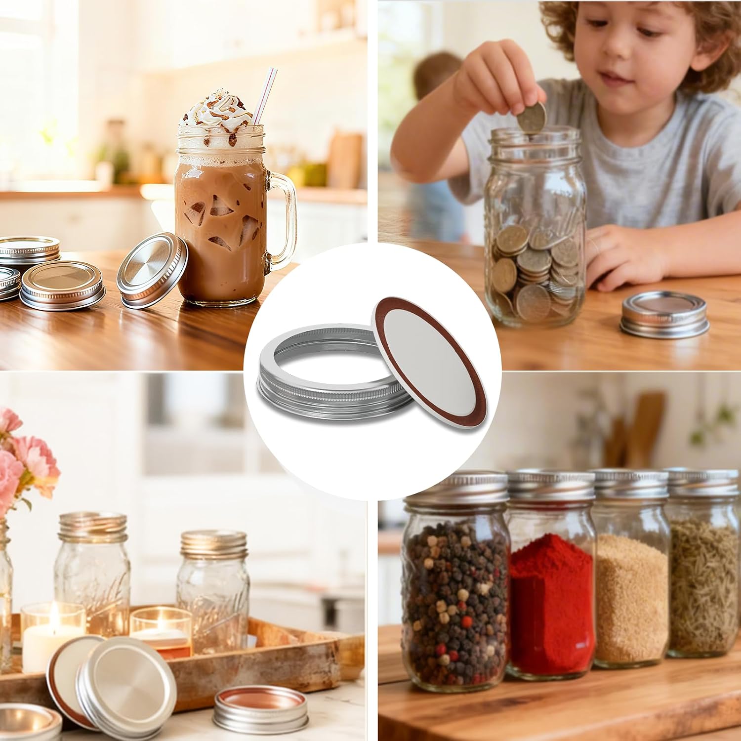 Mason Jar Lids (10Lids + 10Rings (Regular Mouth))