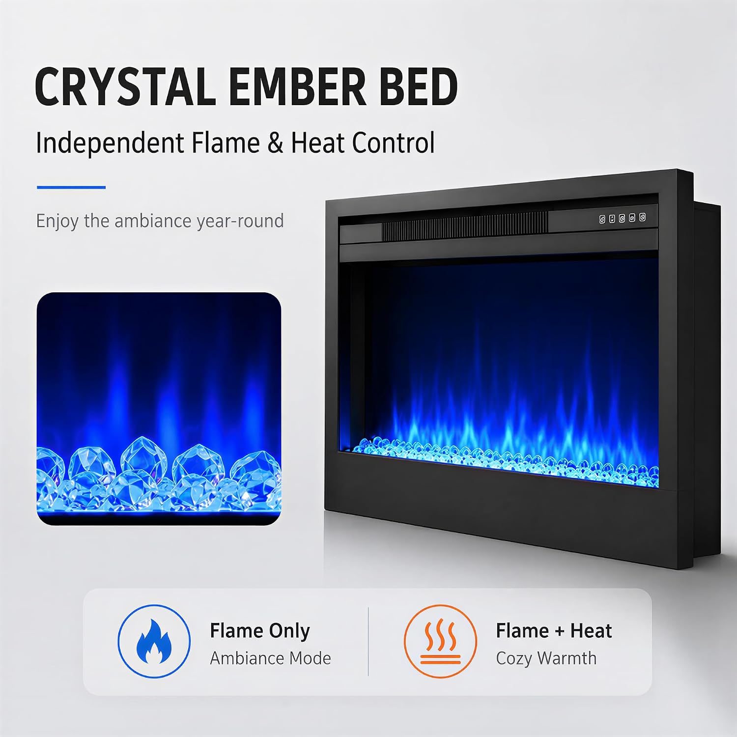 MEGAWISE 36-Inch Recessed Electric Fireplace Insert, 1400W Heater