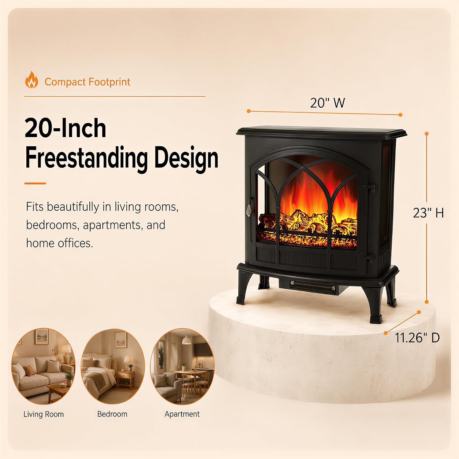 MEGAWISE 1400W 3-Sided Electric Fireplace, 3D Flame with Remote for Home
