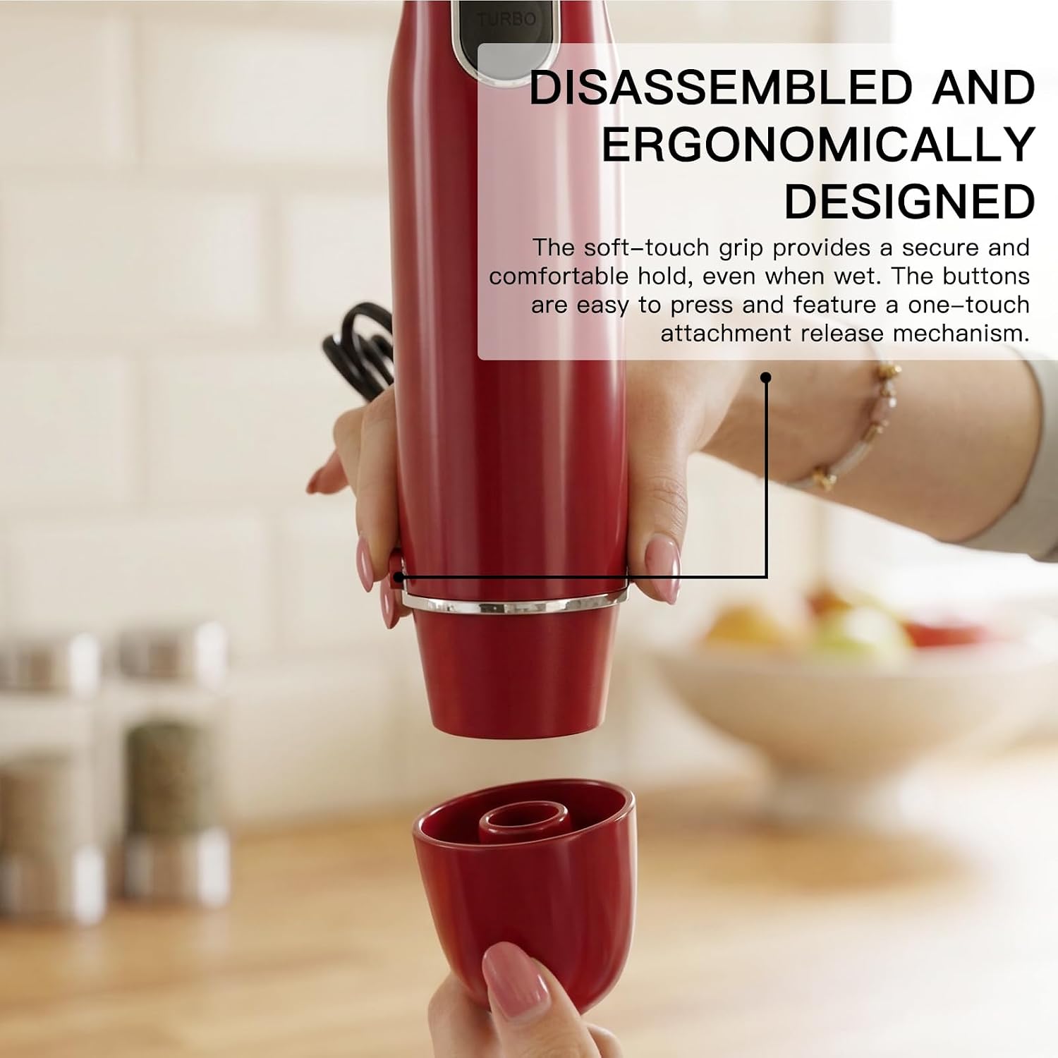 MEGAWISE Immersion Hand Blender, 800W 5-in-1 Stick Blender (Red)