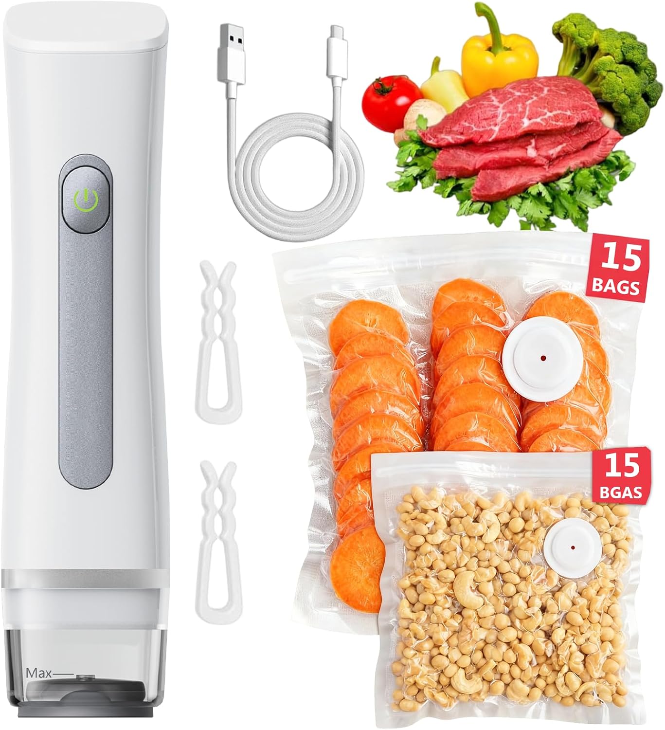 MegaWise Portable Vacuum Sealer for Food Storage, Handheld Vacuum Sealer Machine with 30 Reusable Bags, Compact & Powerful Food Saver for Home and Travel