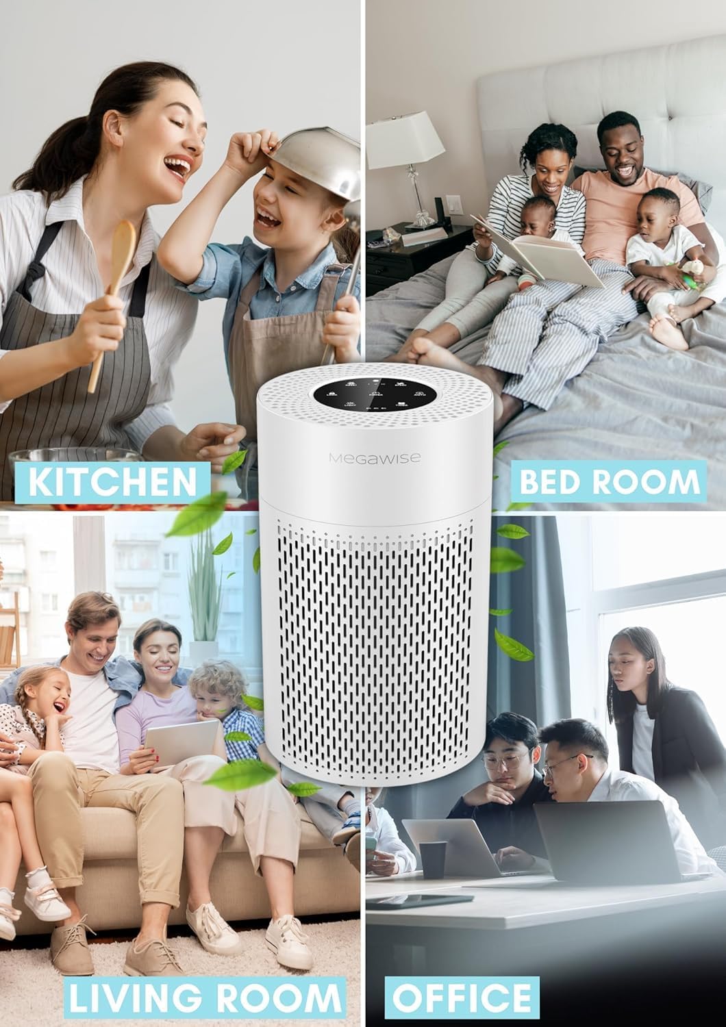 MEGAWISE H13 HEPA Air Purifier, Smart Sensor, Sleep Mode, White
