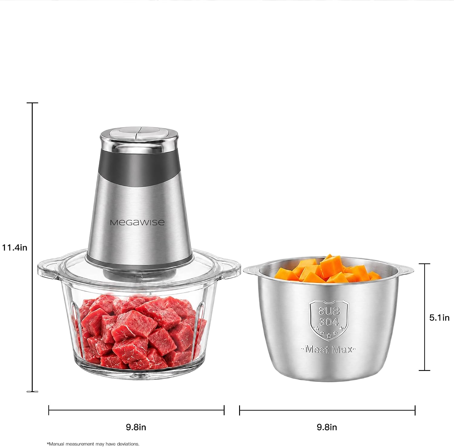 MEGAWISE Food Chopper 300W Electric Meat Grinder with Dual 1.8L Bowls