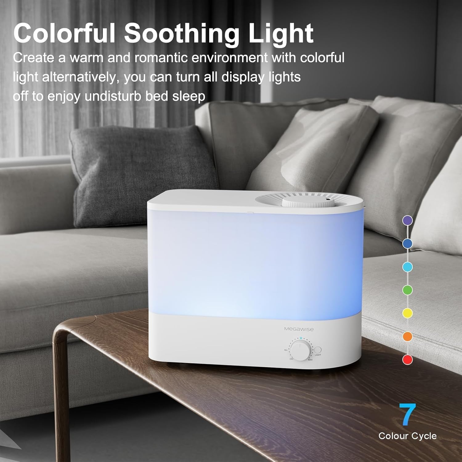 Megawise Cool Mist Ultrasonic Humidifier, Adjustable Mist Control, Quiet Operation, With a 6L top-fill tank and 50-hour runtime(White)
