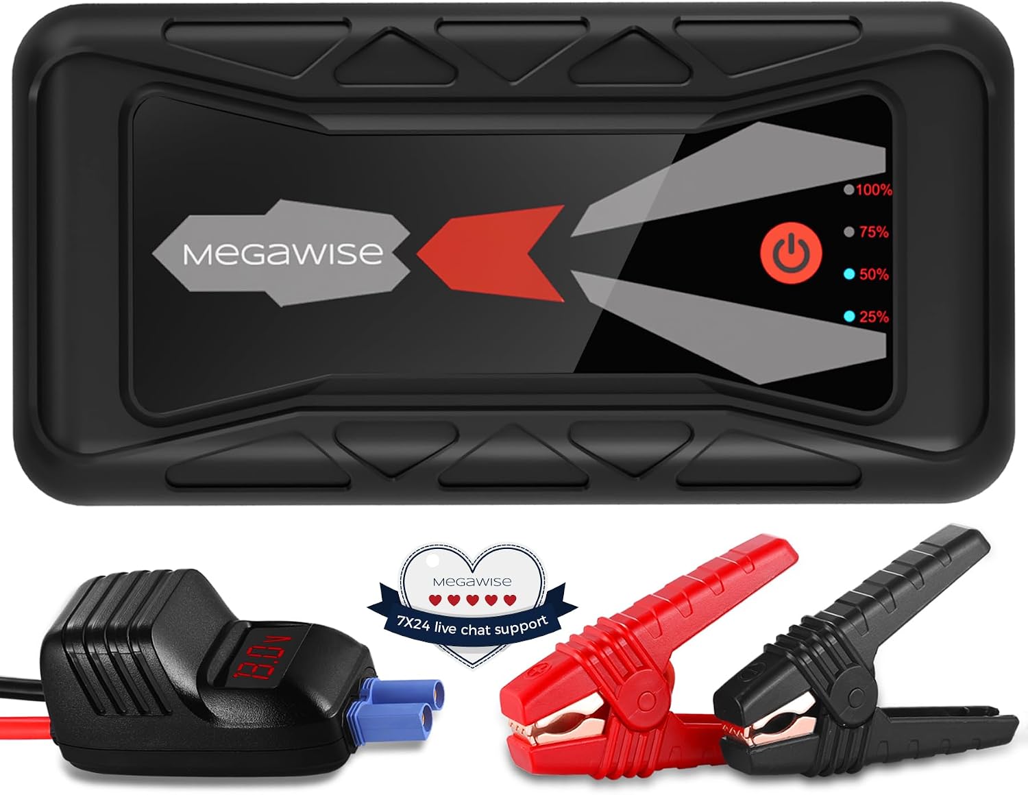 MEGAWISE 1500A 12V Car Jump Starter, 16800mAh, Up to 7L Gas/5L Diesel
