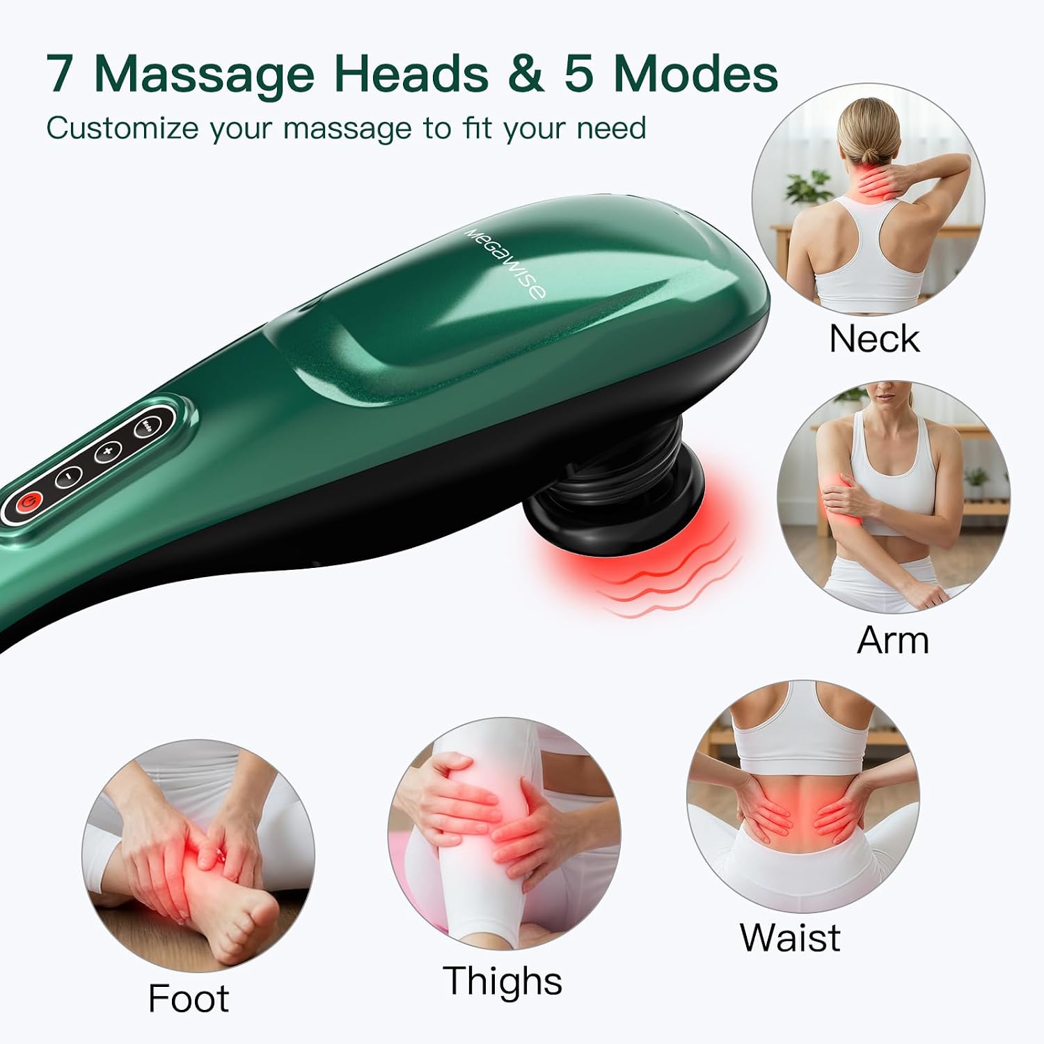 MEGAWISE Cordless Handheld Back Massager, 5 Speeds, Rechargeable