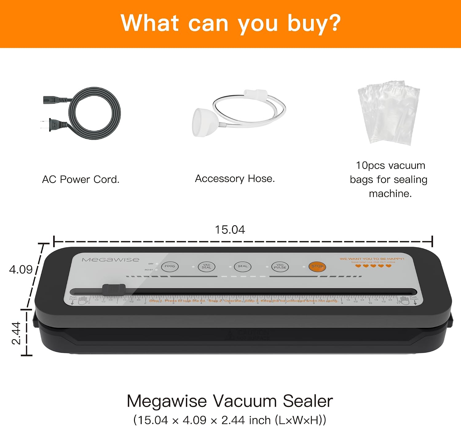 MEGAWISE 2025 Powerful Vacuum Sealer Machine | Compact Design | One-Touch Automatic | Seal in 10-20 Seconds | Dry, Moist, Wet, and Cold Modes | With 10 Vacuum Bags & Built-in Cutter