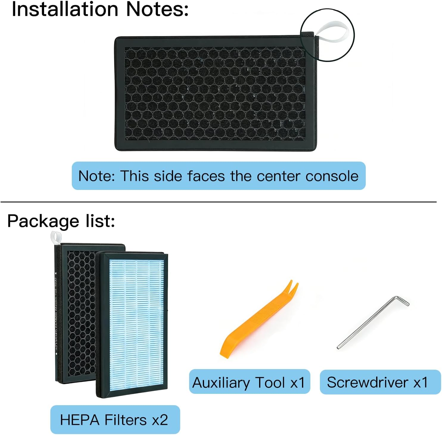 MEGAWISE HEPA Cabin Air Filter for Tesla Model 3 & Model Y (2-Pack), Upgraded Activated Carbon Interior Air Filters, High-Efficiency Replacement for OEM Cabin Filter