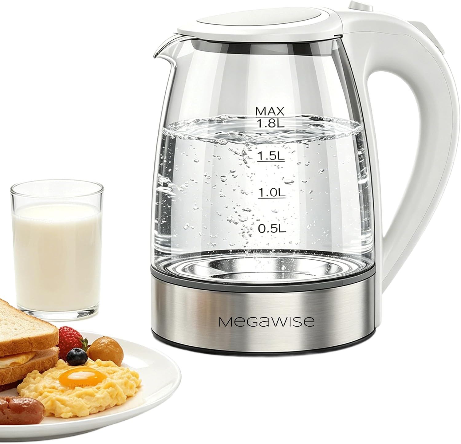 MEGAWISE Electric Kettle,1.8L Stainless Steel Water Boiler for Tea & Coffee