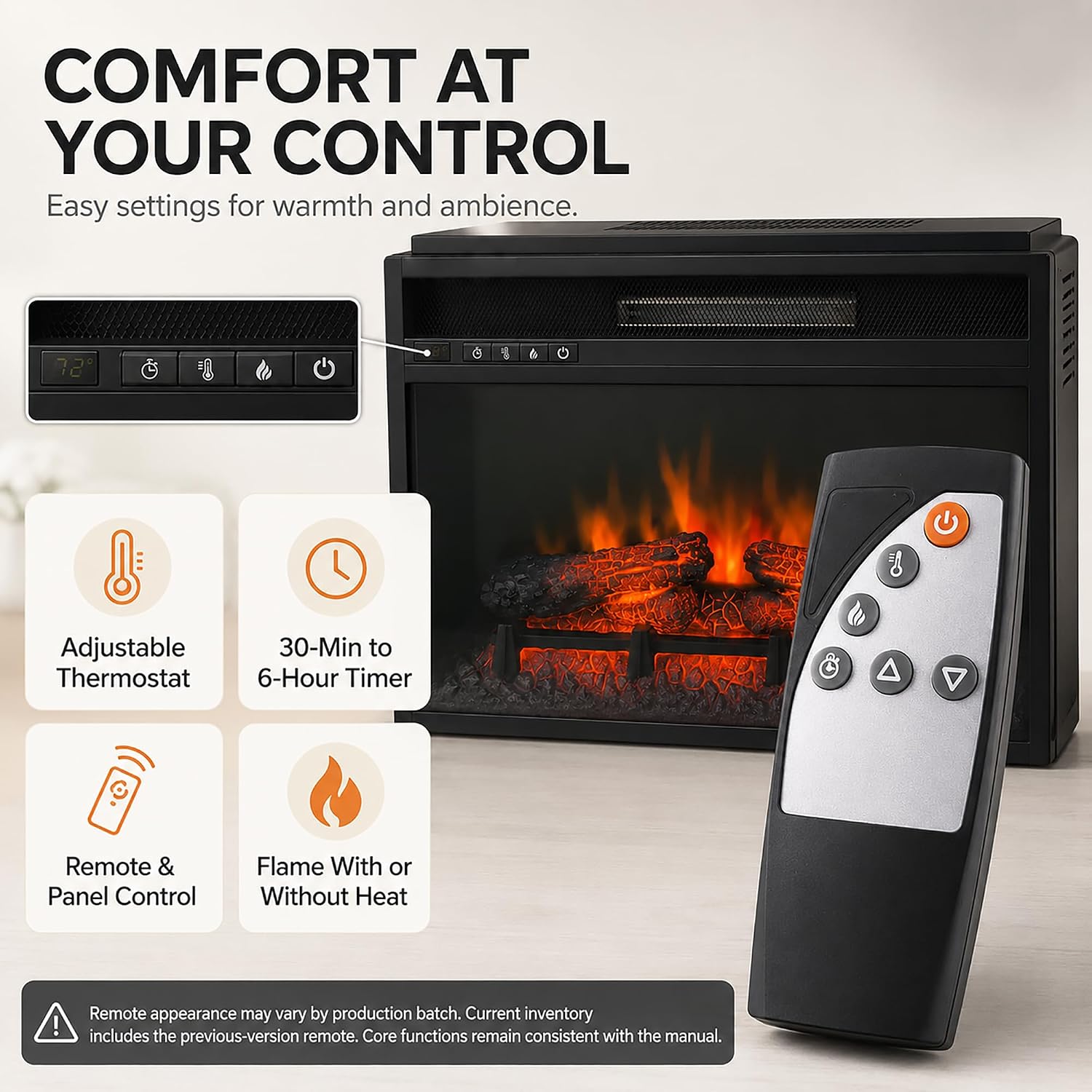 MEGAWISE Electric Fireplace Insert, 23-Inch, 1400W Heater and Timer