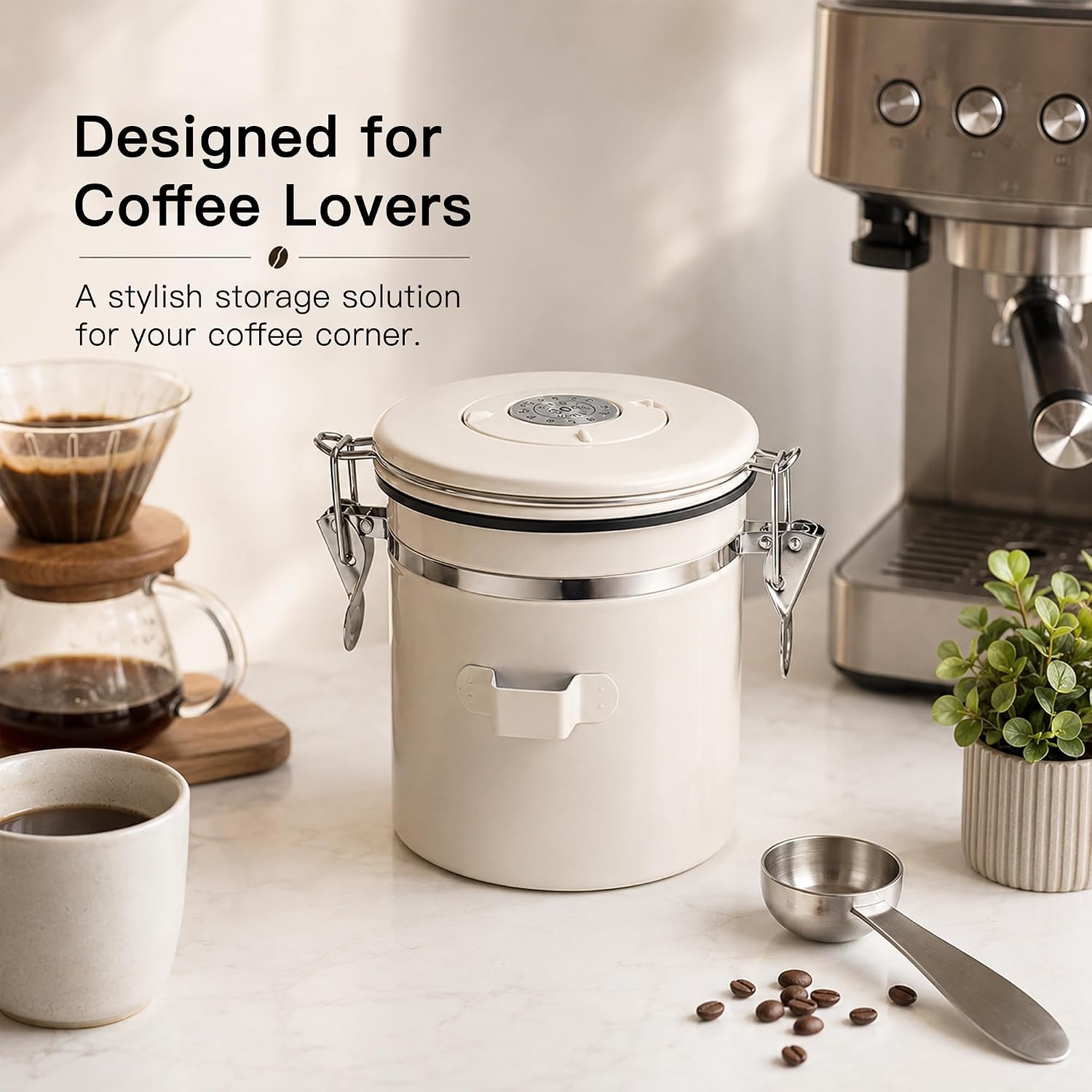 MEGAWISE 1.2L 304 Stainless Steel Coffee Canister with CO2 Valve