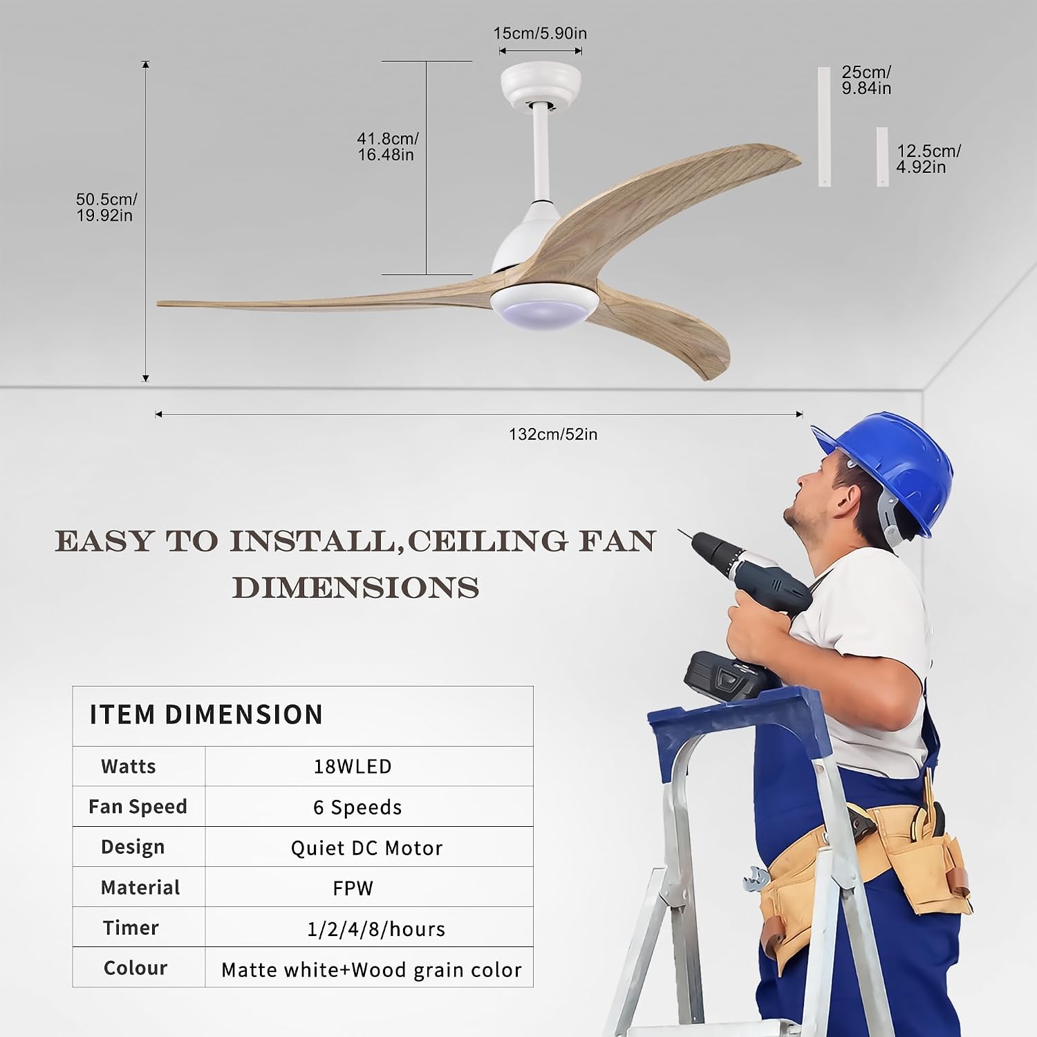 MEGAWISE Ceiling Fans, 52-inch Ceiling Fans with Lights and Remote