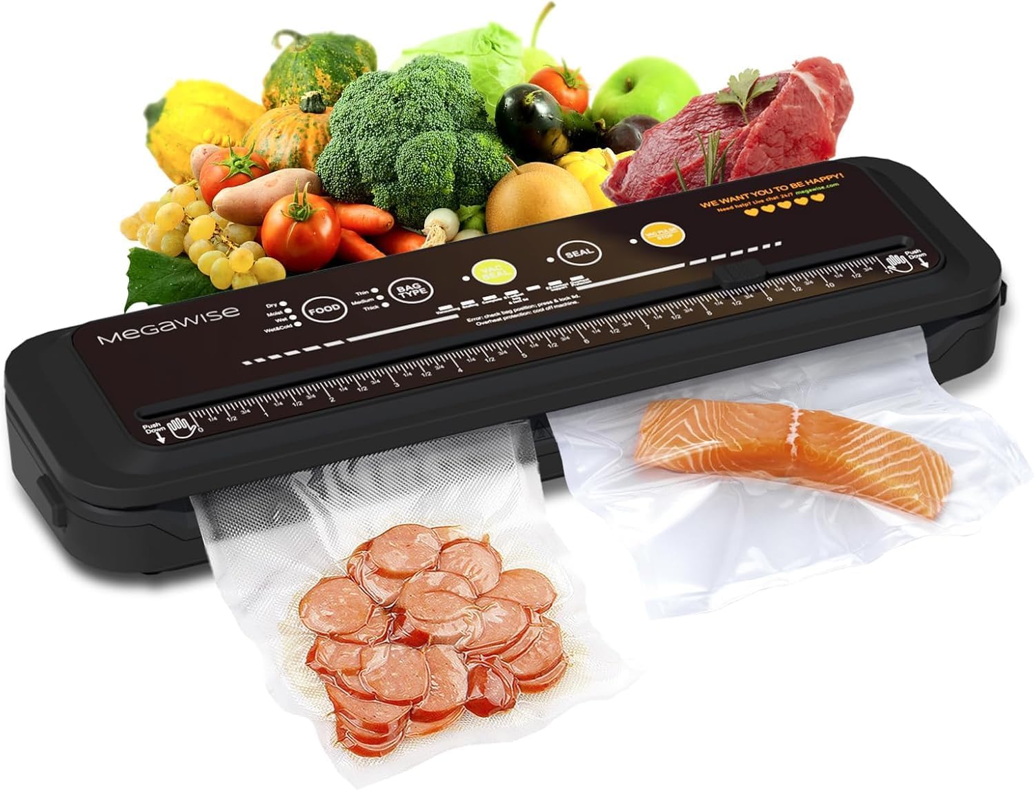 MEGAWISE Vacuum Sealer Machine, 80 kPa, 4 Modes, Built-In Cutter