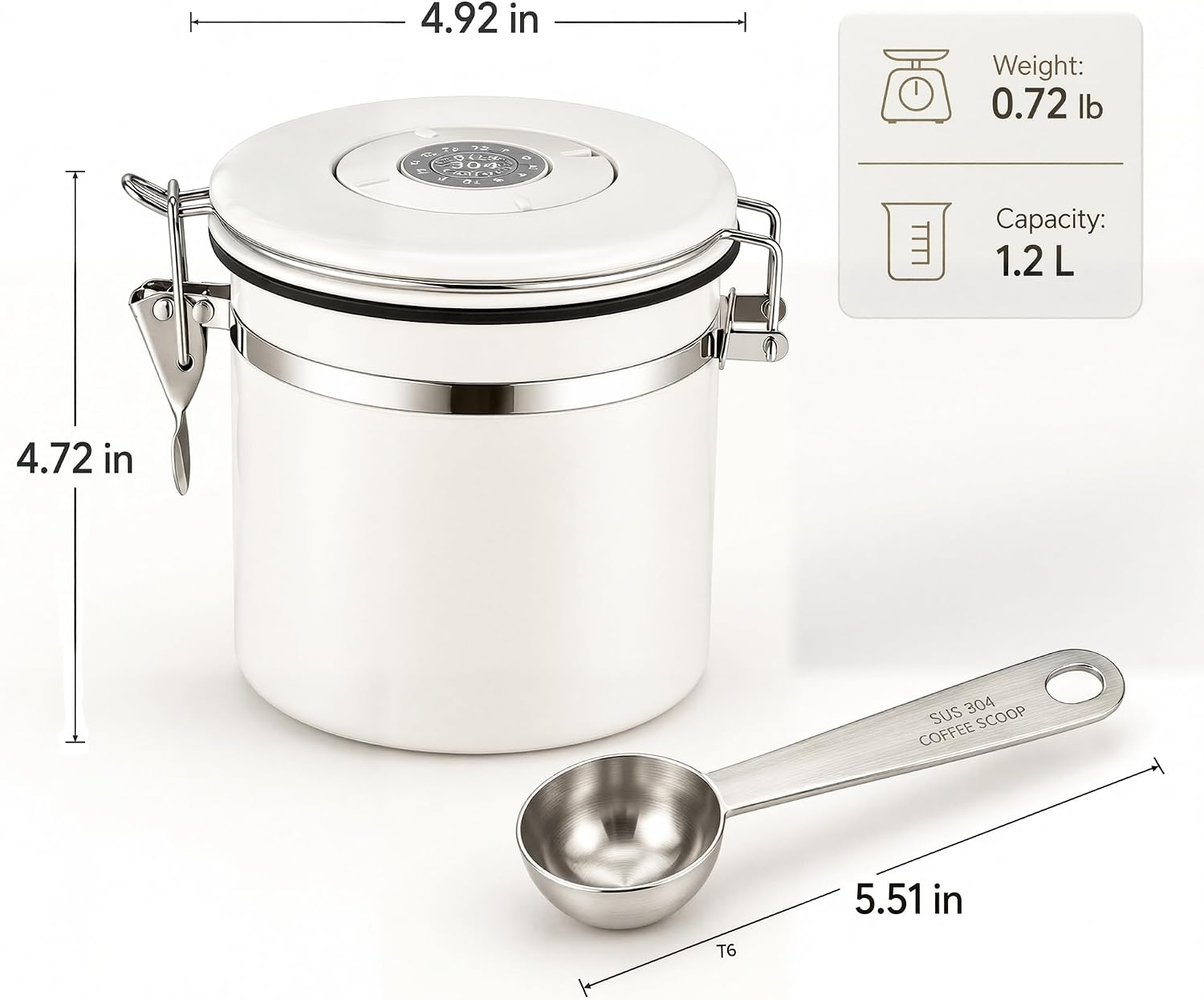 MEGAWISE 1.2L 304 Stainless Steel Coffee Canister with CO2 Valve