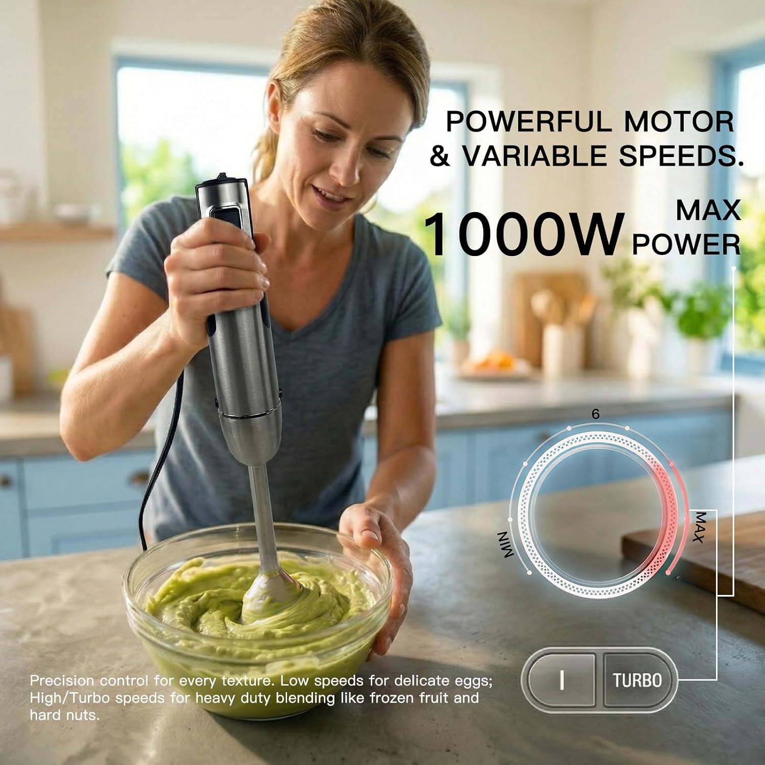 MEGAWISE HB-2080 Immersion Hand Blender, 1000W 5-in-1 Stick Blender