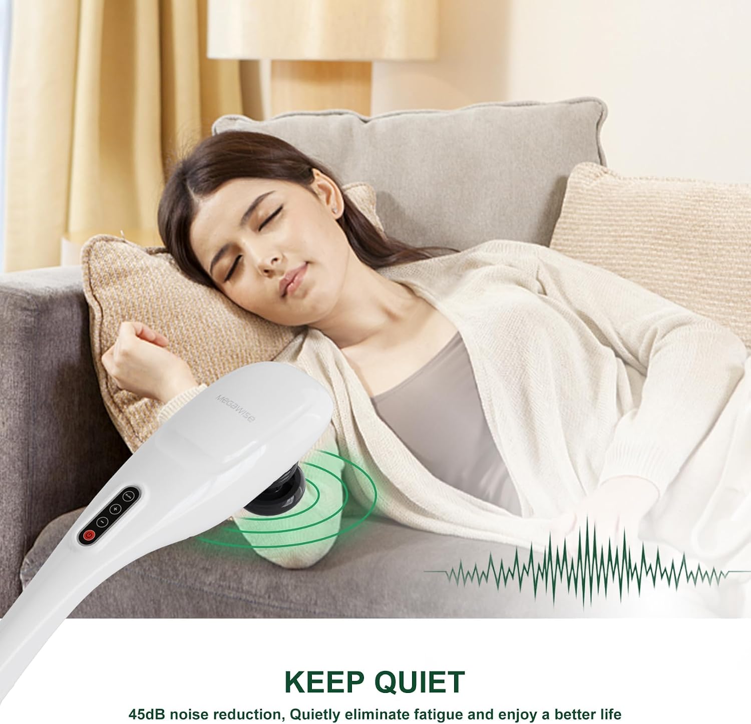 MEGAWISE Handheld Deep Tissue Massager Percussion Therapy for Back, Neck, Shoulders, Legs & Full Body,5 Speed & Mode Options, Corded 6ft, Ergonomic Grip, Multi-Node Massage (Pearl White)