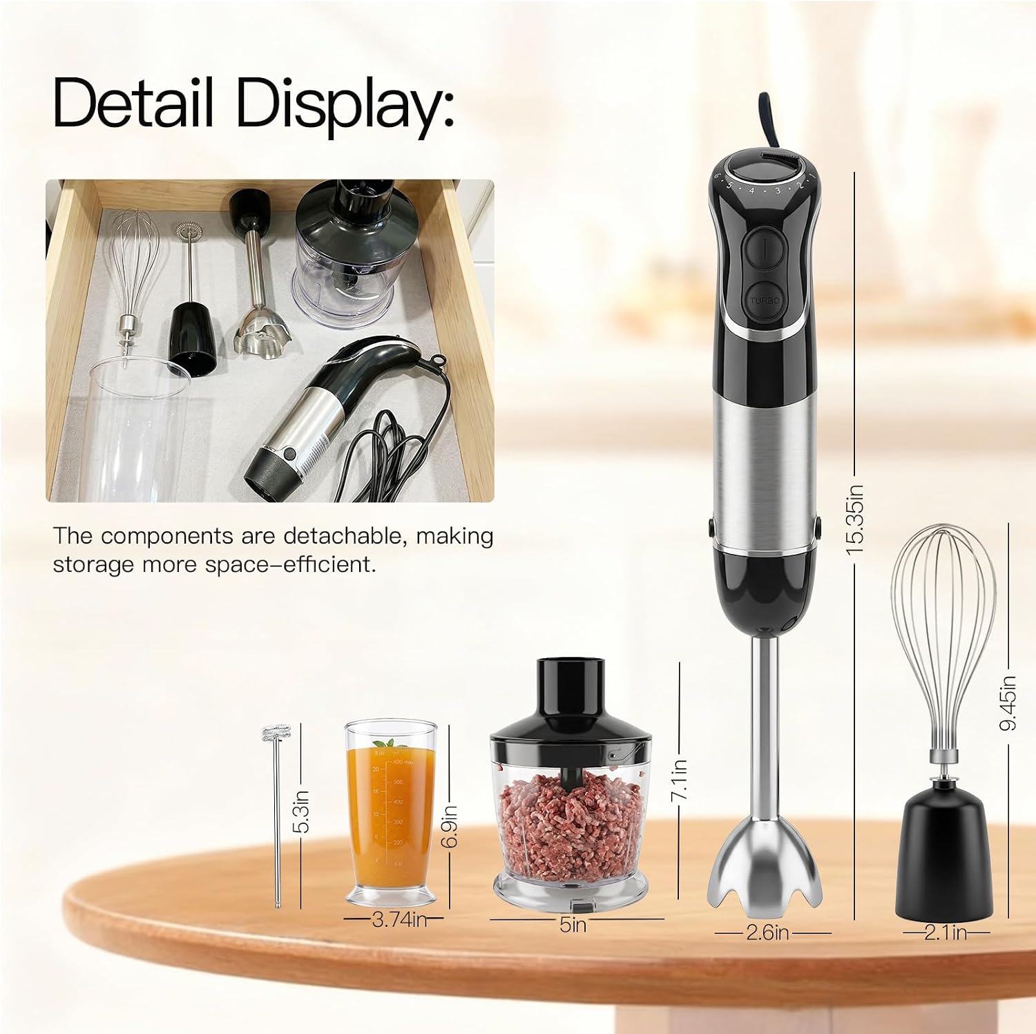 MEGAWISE Immersion Hand Blender, 1000W 5-in-1 Stick Blender (Black)