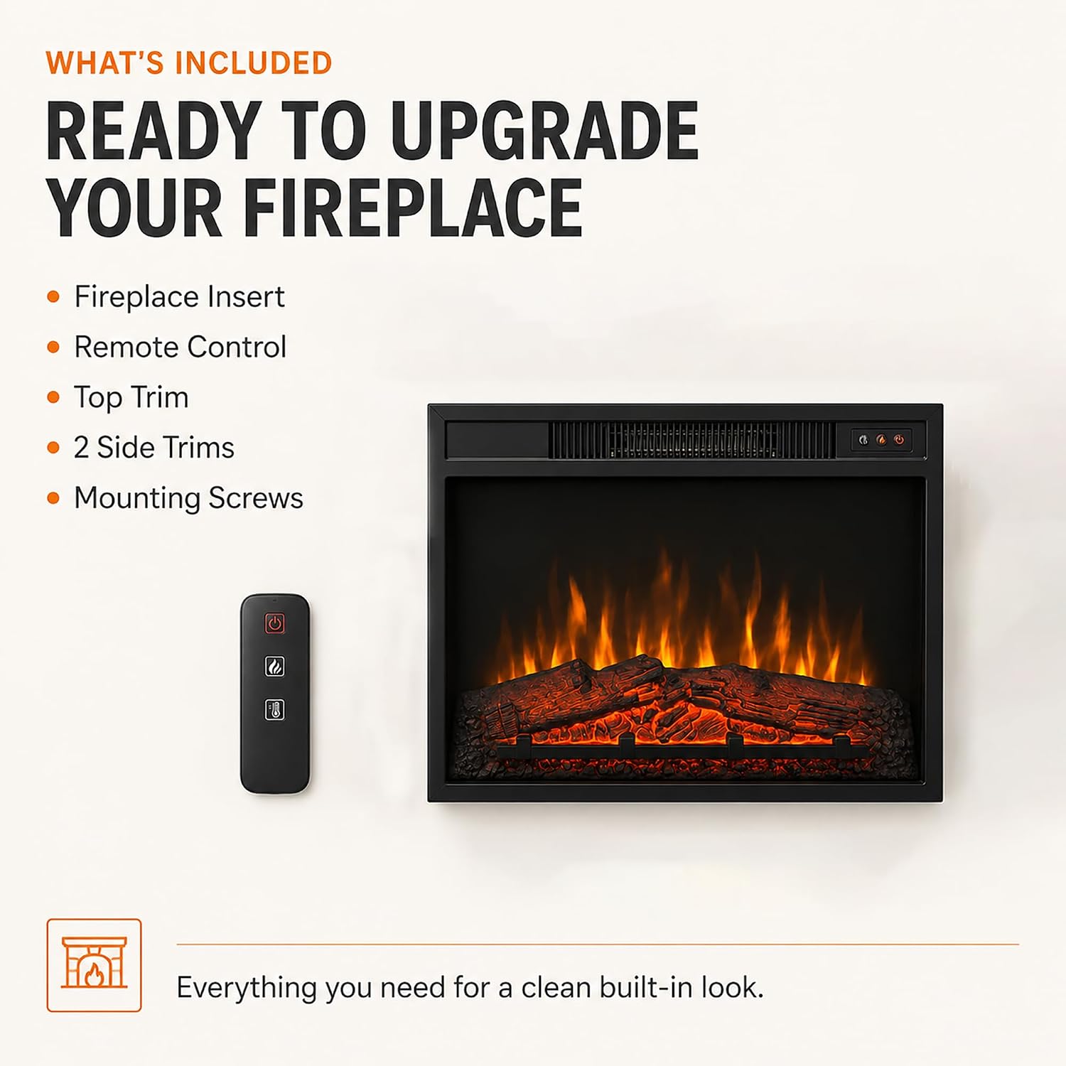 MEGAWISE 23-Inch Electric Fireplace Insert, 1400W Heater with Remote