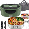 MEGAWISE 1.5L Electric Heated Lunch Box, Stainless Steel 3-in-1 Food Warmer for Adults, Portable Office, Car & Truck Lunch Container, Includes Utensils & Carry Bag (Army Green)