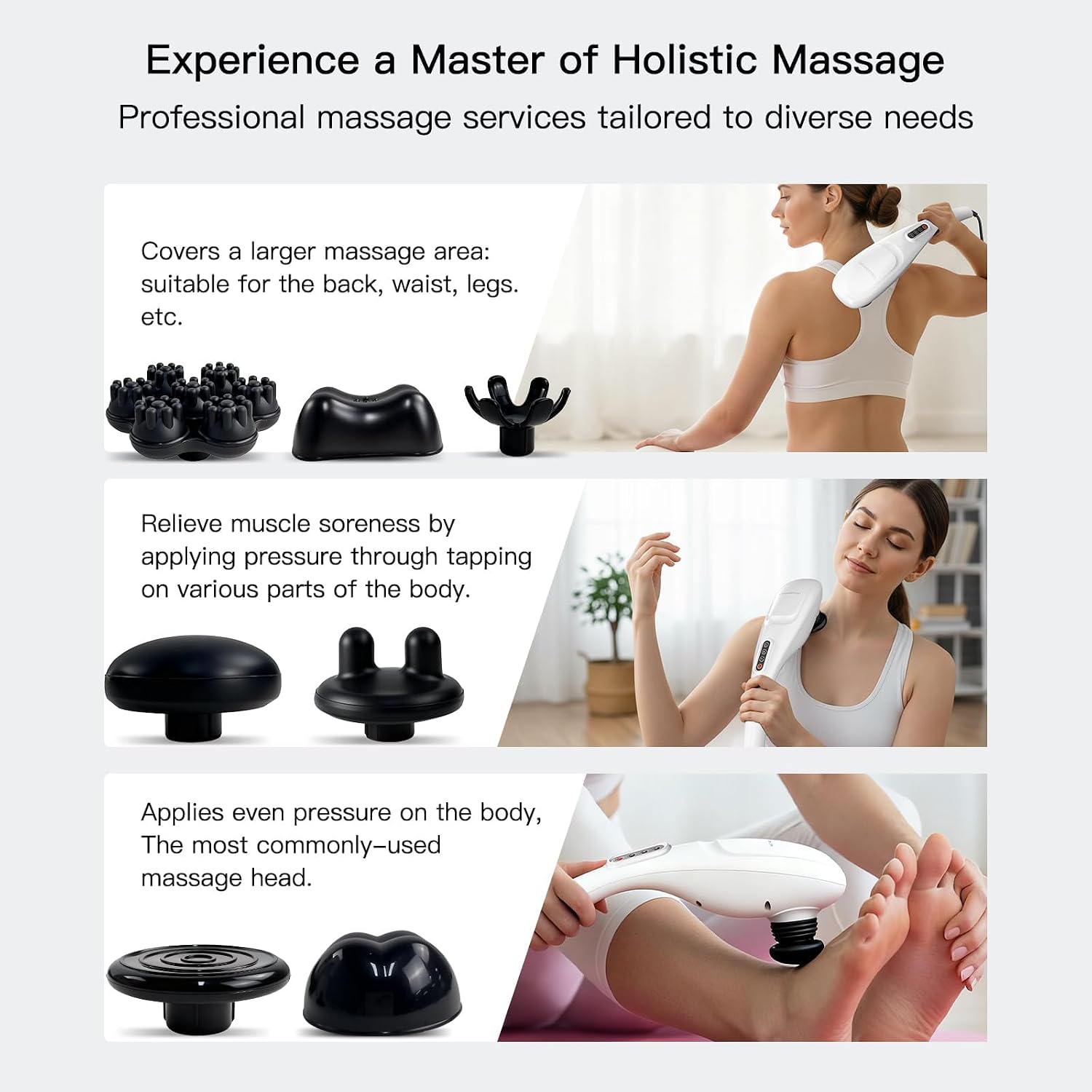 MEGAWISE Handheld Deep Tissue Massager Percussion Therapy for Back, Neck, Shoulders, Legs & Full Body,5 Speed & Mode Options, Corded 6ft, Ergonomic Grip, Multi-Node Massage (Pearl White)