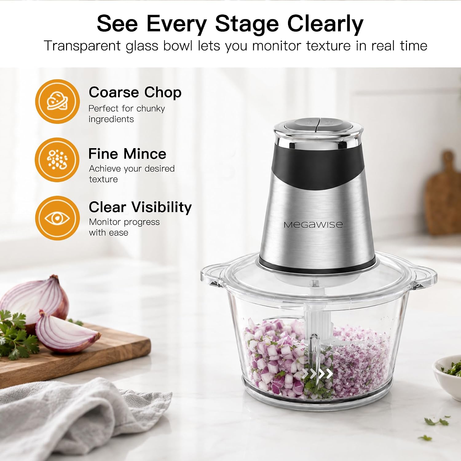 MEGAWISE 500W Electric Food Chopper Meat Grinder for Kitchen, Steel Blades