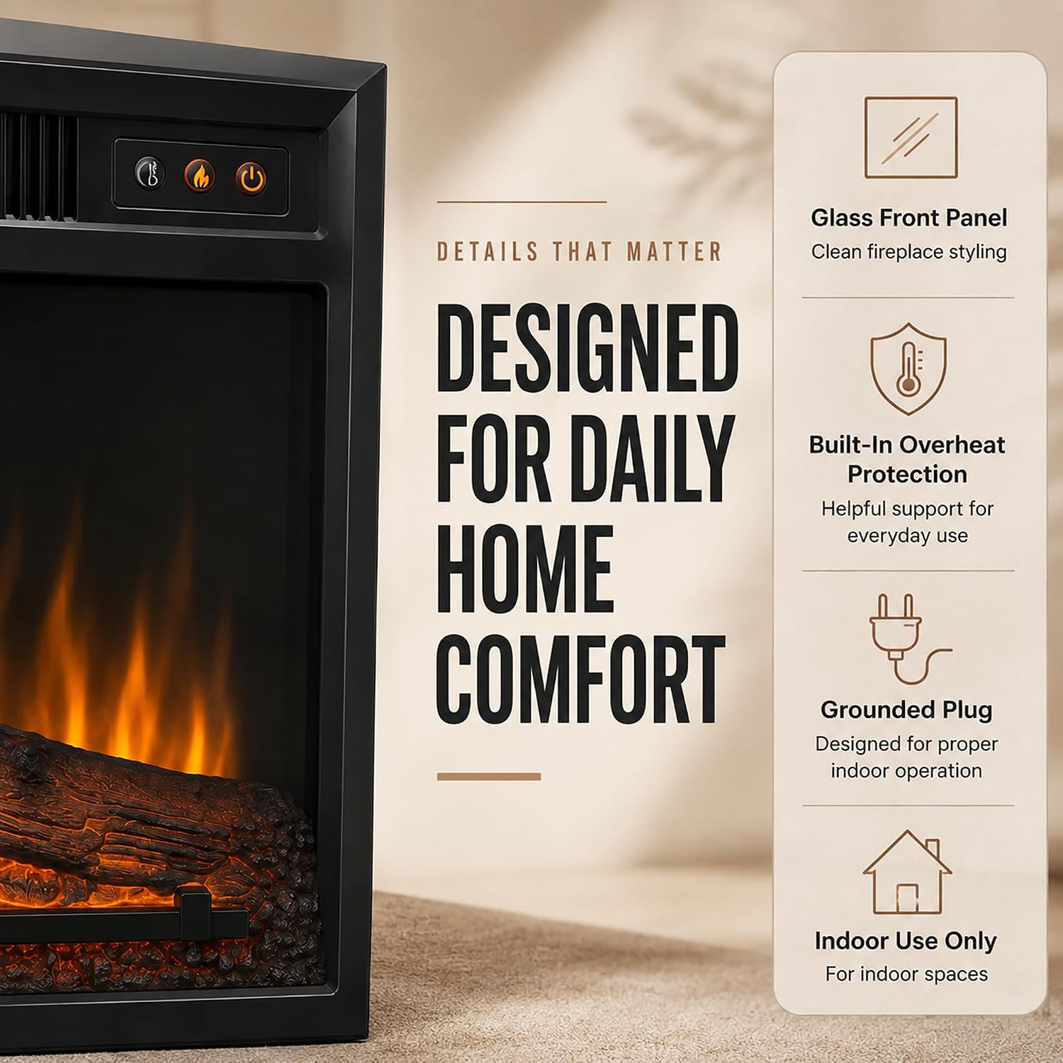 MEGAWISE 23-Inch Electric Fireplace Insert, 1400W Heater with Remote