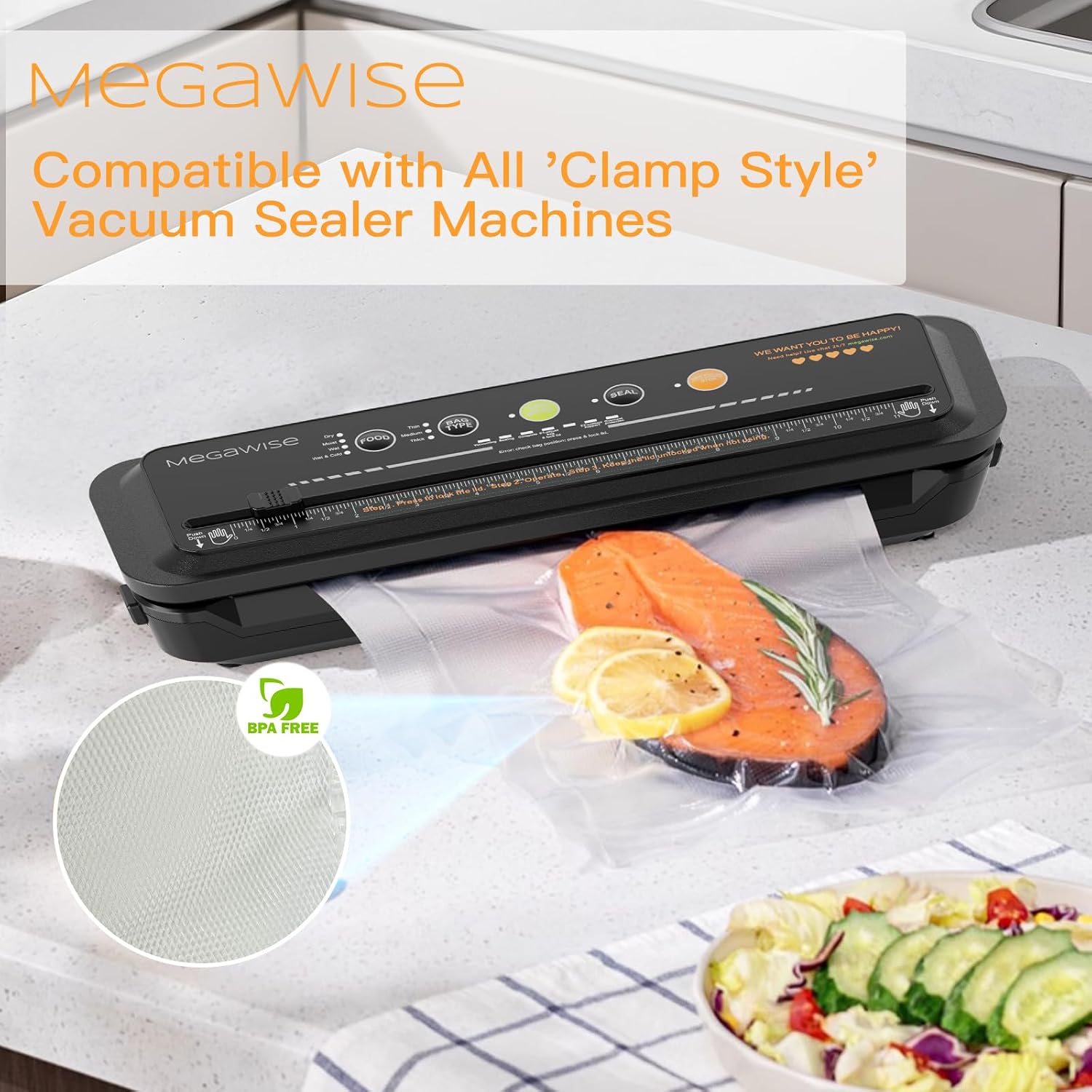 MEGAWISE 8 in x 21.6 ft Vacuum Sealer Roll, Embossed, Custom Size