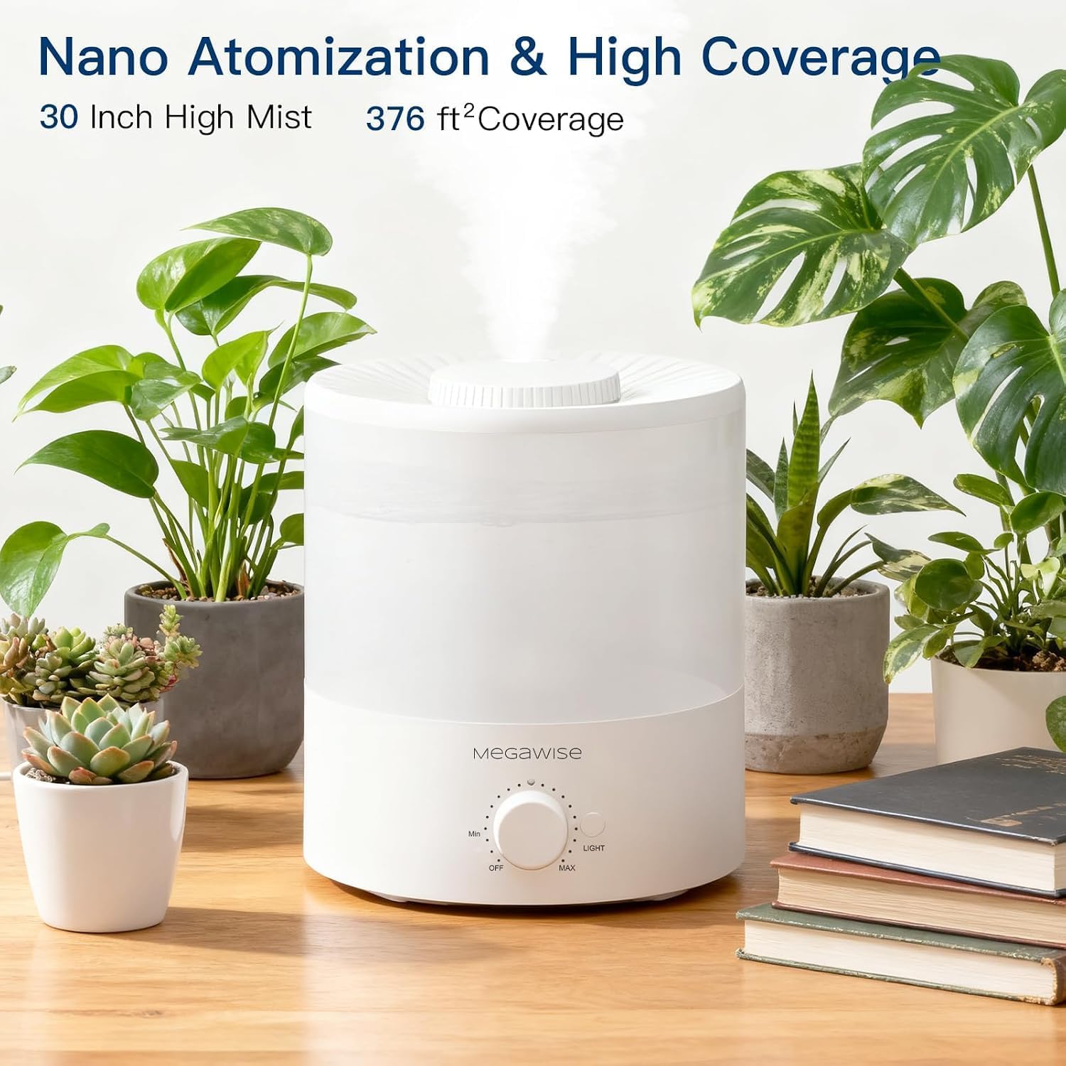 MEGAWISE 1.5L Cool Mist Humidifier, 24dB Quiet, Adjustable Mist