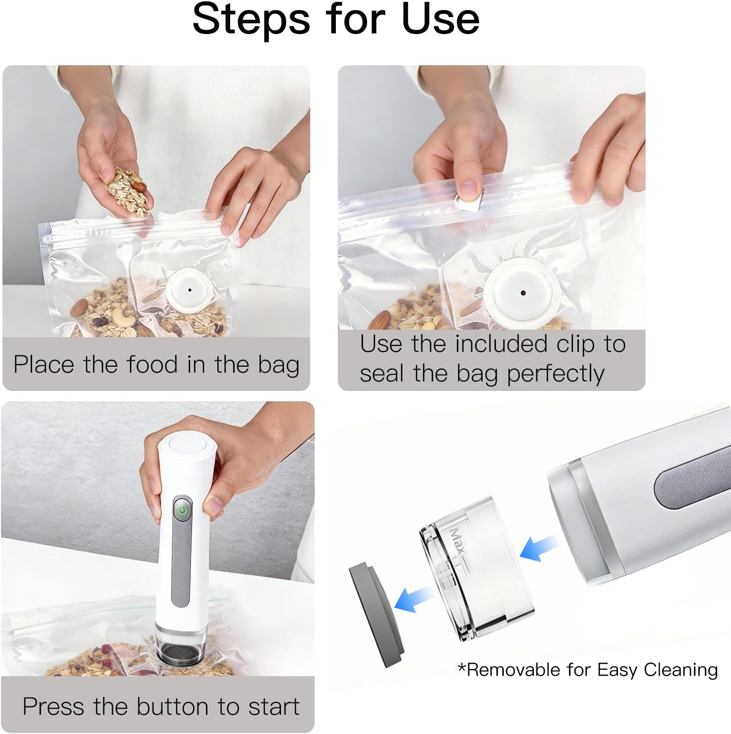 MegaWise Portable Vacuum Sealer for Food Storage, Handheld Vacuum Sealer Machine with 30 Reusable Bags, Compact & Powerful Food Saver for Home and Travel