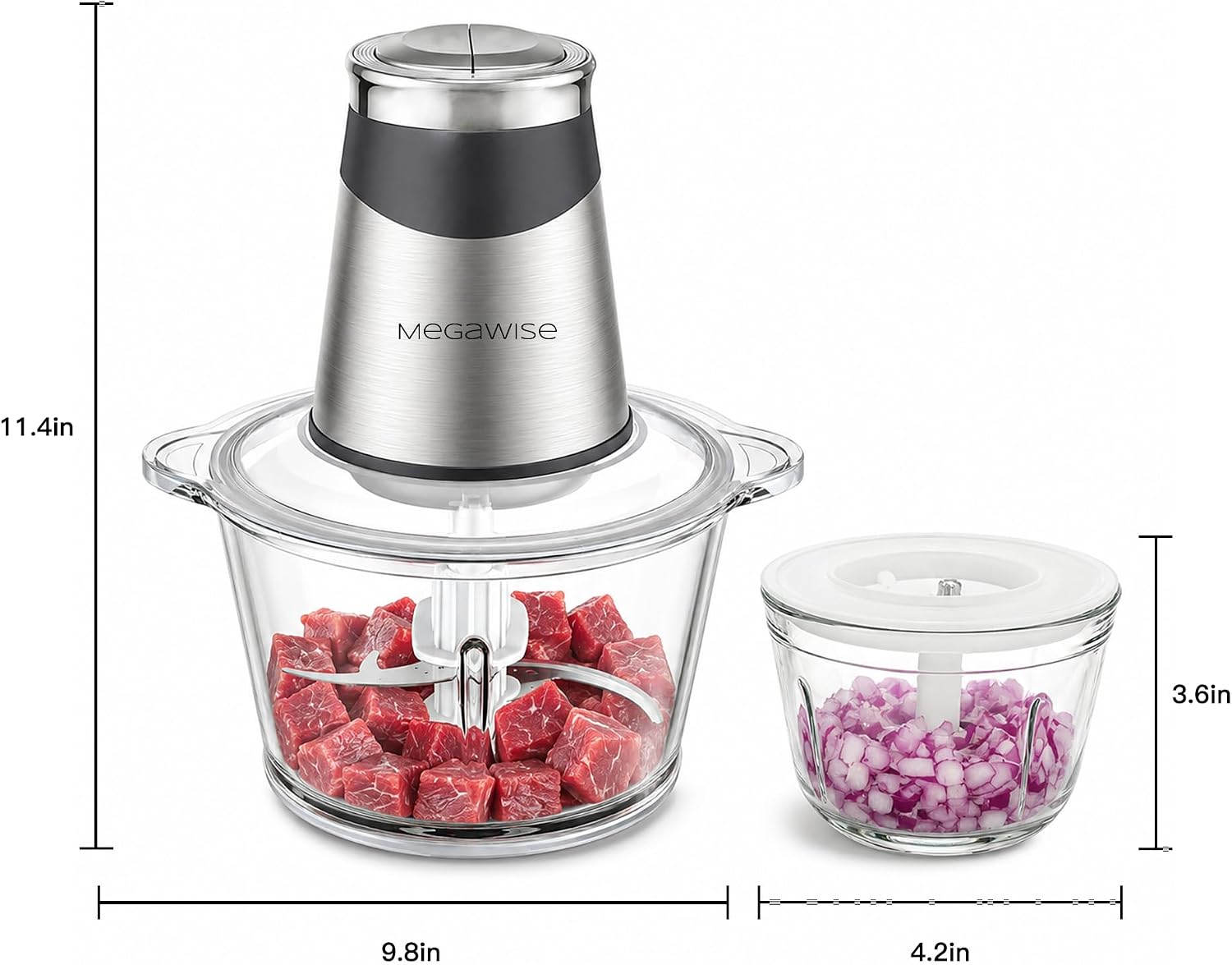 MEGAWISE 500W Electric Food Chopper Meat Grinder for Kitchen, Steel Blades