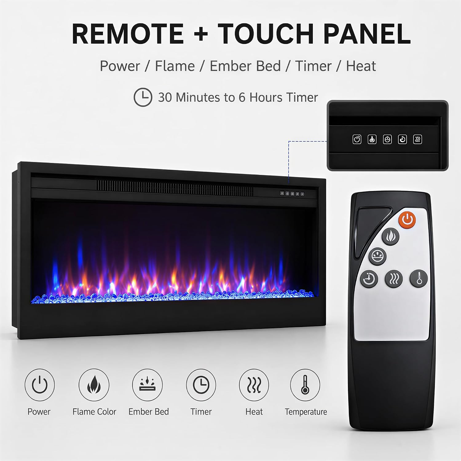 MEGAWISE 36-Inch Recessed Electric Fireplace Insert, 1400W Heater