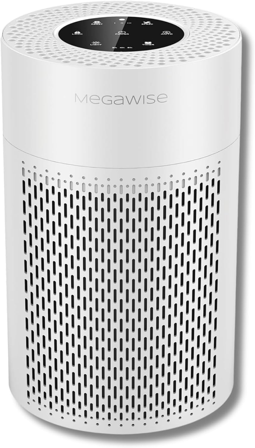 MEGAWISE Air Purifier for Bedroom, True HEPA 3-Stage Filter, Compact