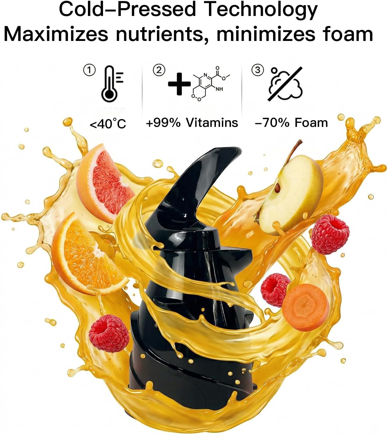 MEGAWISE Slow Masticating Juicer, Cold Press Juicer for Fruits & Vegetables
