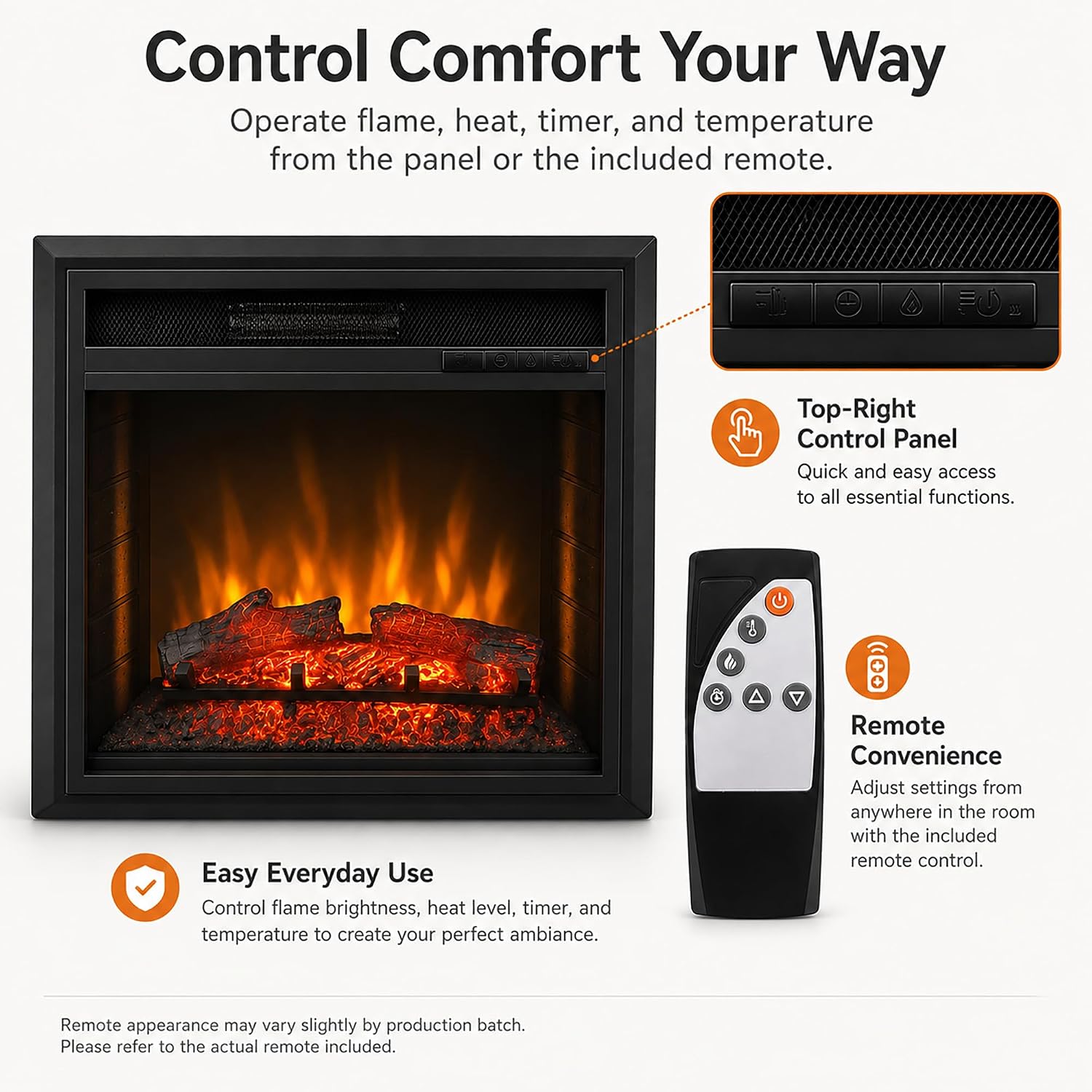 MEGAWISE 23-Inch Electric Fireplace Insert, Remote Control, 1500W Heat