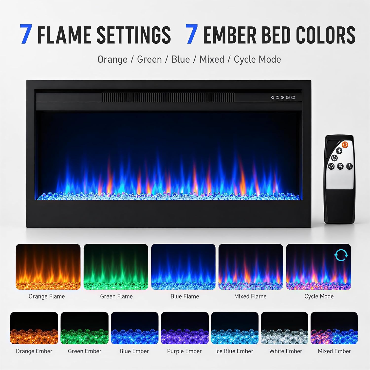 MEGAWISE 36-Inch Built-in Electric Fireplace Insert, Crystal Ember Bed