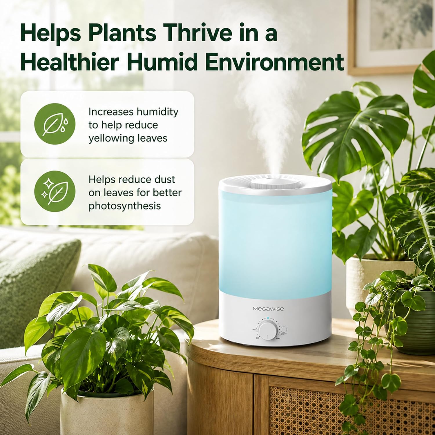 MEGAWISE 3.5L Ultrasonic Cool Mist Humidifier, Top Fill, 40-Hour Runtime